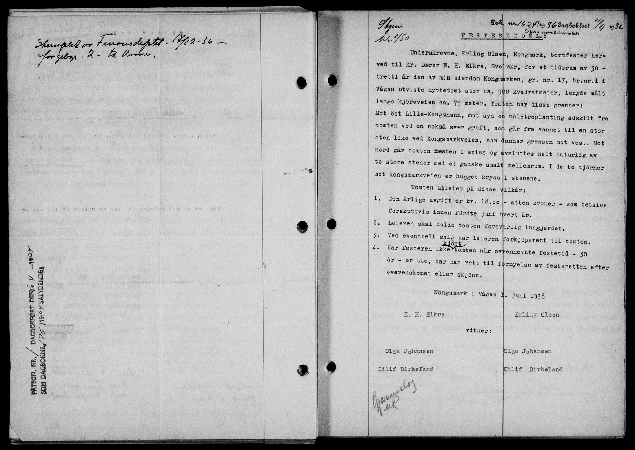 Lofoten sorenskriveri, SAT/A-0017/1/2/2C/L0001a: Mortgage book no. 1a, 1936-1937, Diary no: : 1624/1936
