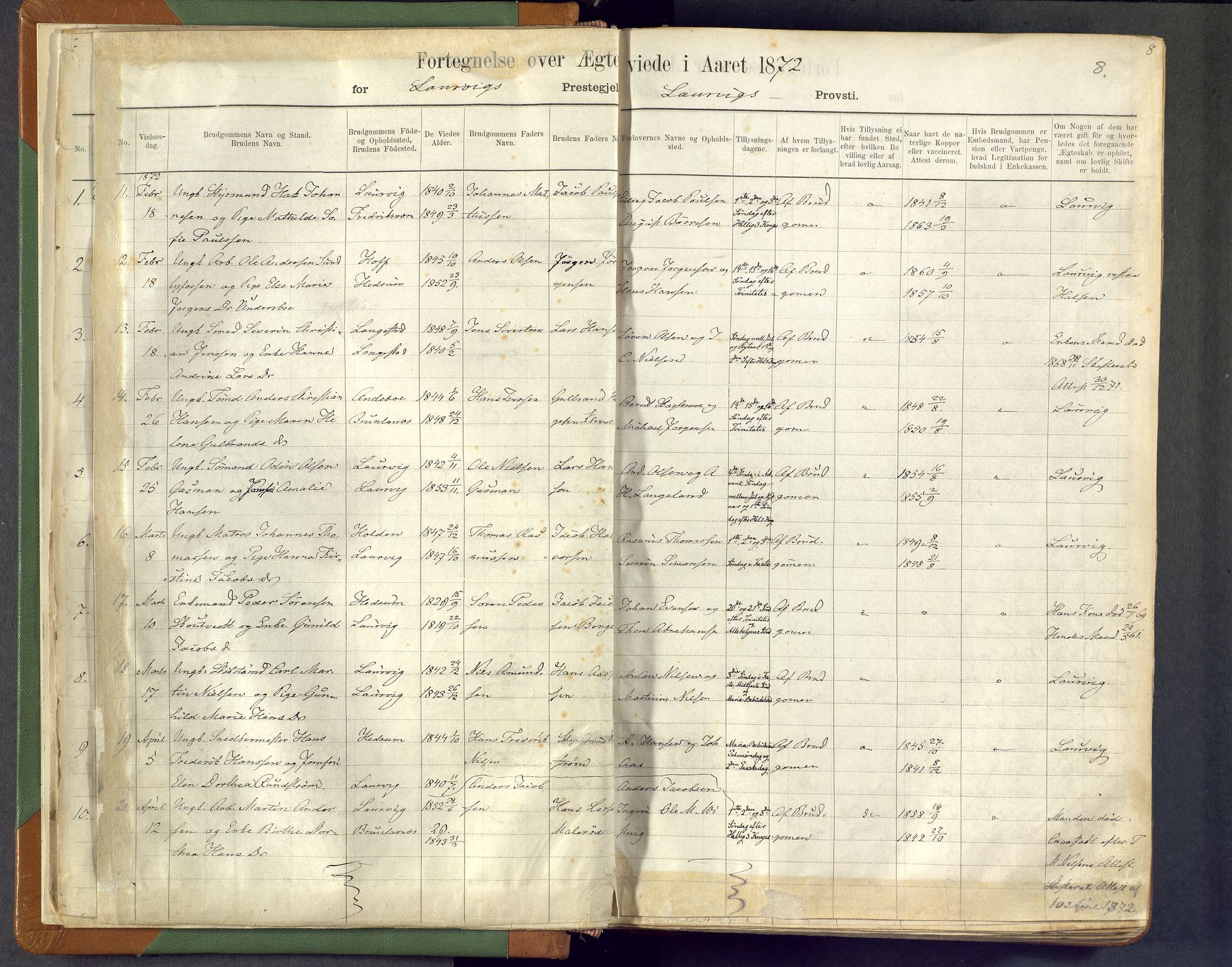 Larvik kirkebøker, AV/SAKO-A-352/F/Fa/L0007: Parish register (official) no. I 7, 1871-1883, p. 8