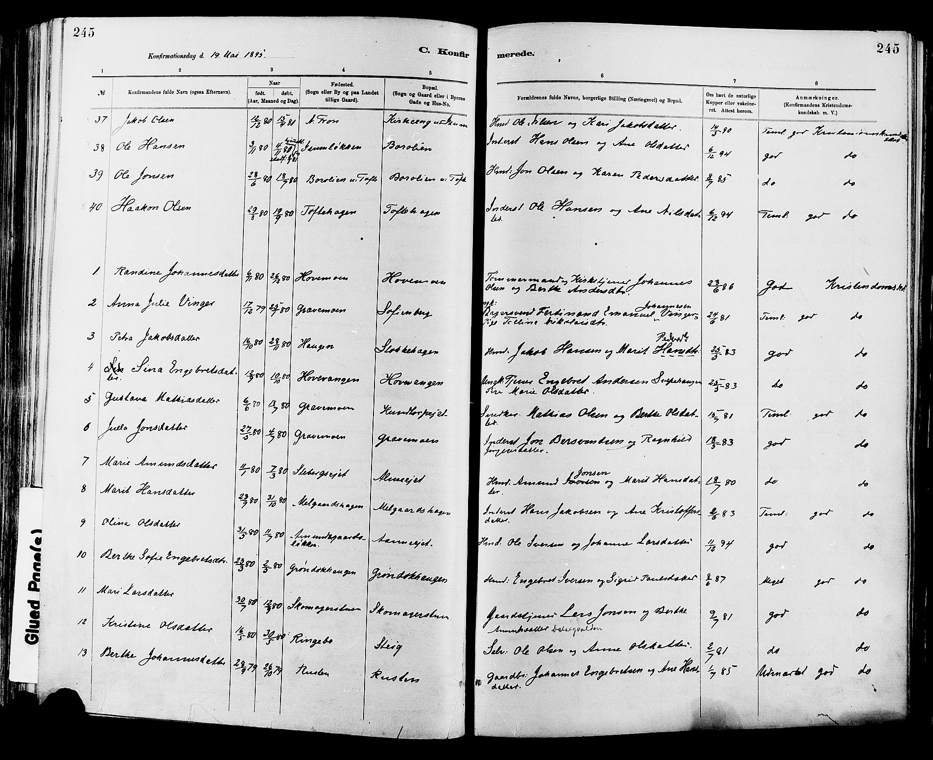 Sør-Fron prestekontor, SAH/PREST-010/H/Ha/Haa/L0003: Parish register (official) no. 3, 1881-1897, p. 245
