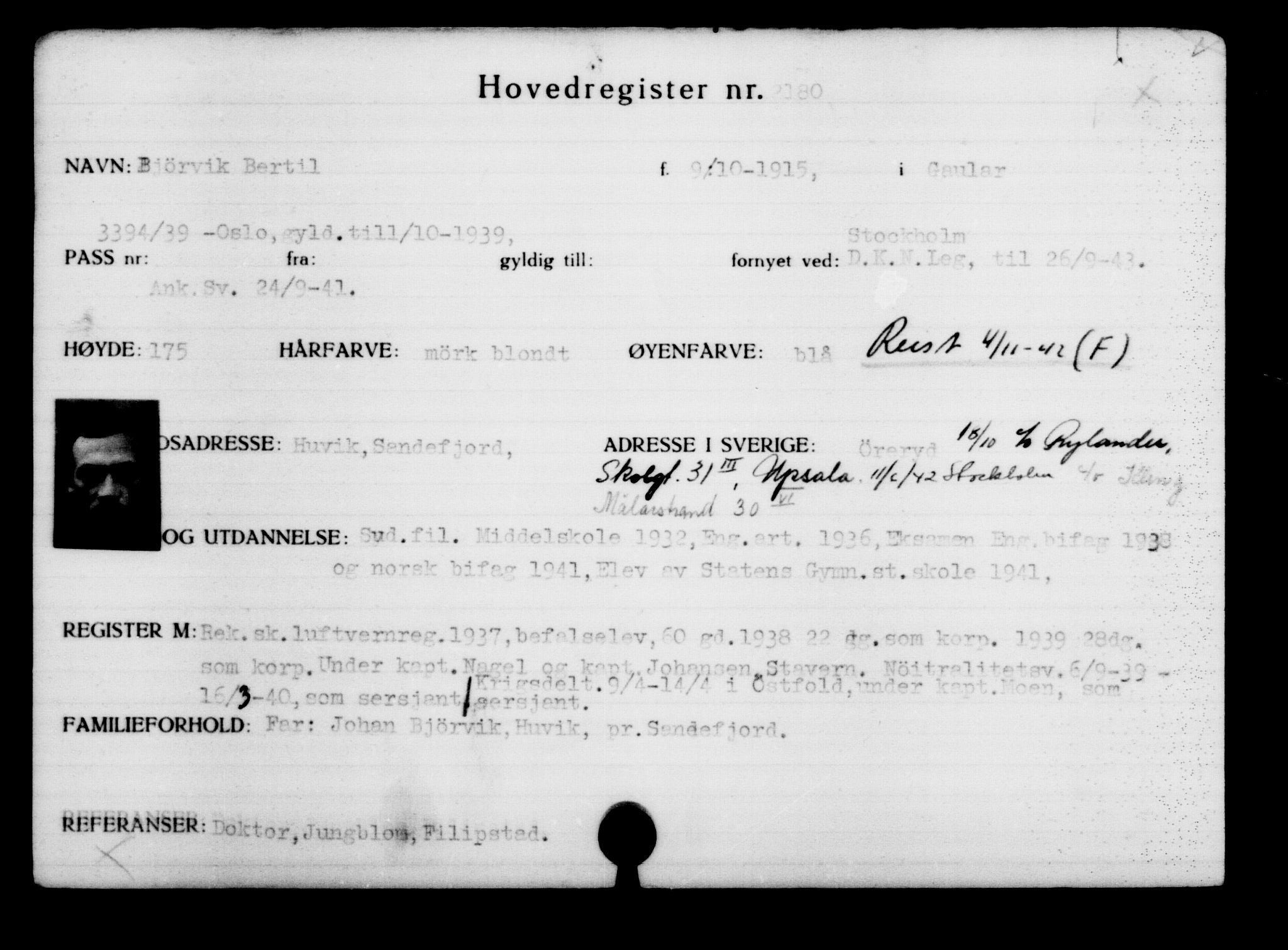 Utenriksstasjonene, Legasjonen i Stockholm, Flyktningkontoret, AV/RA-S-6753/V/Va/L0003: Kjesäterkartoteket, flyktninger med registreringsnr. 2001-3495, 1940-1945, p. 253