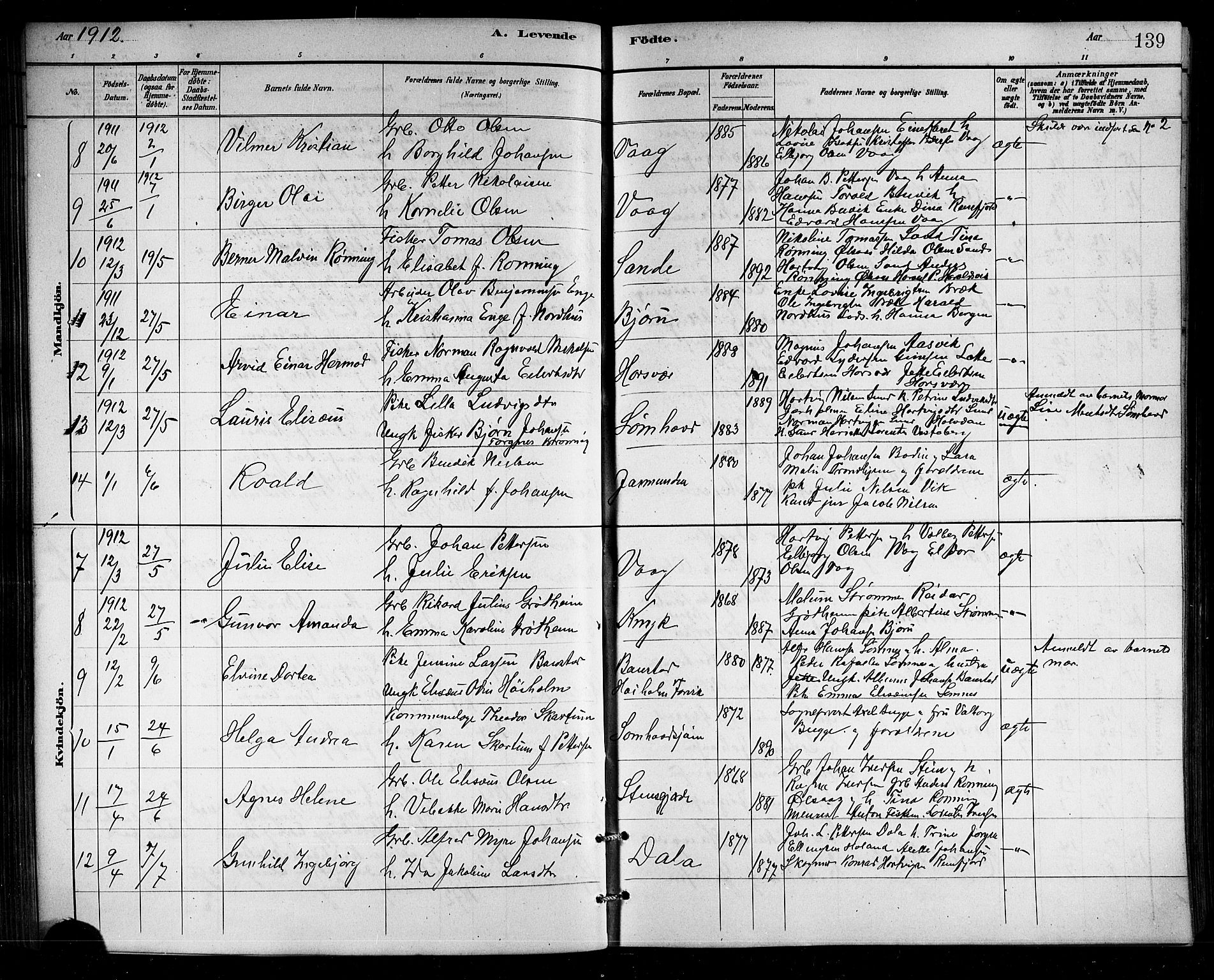 Ministerialprotokoller, klokkerbøker og fødselsregistre - Nordland, SAT/A-1459/812/L0188: Parish register (copy) no. 812C06, 1884-1912, p. 139