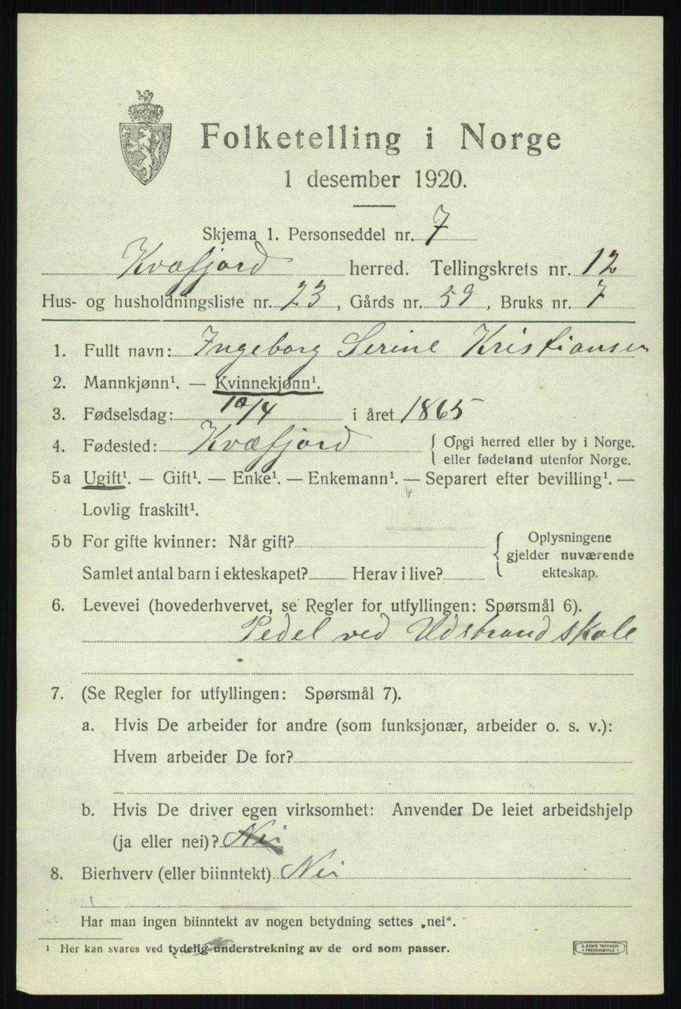 SATØ, 1920 census for Kvæfjord, 1920, p. 5939