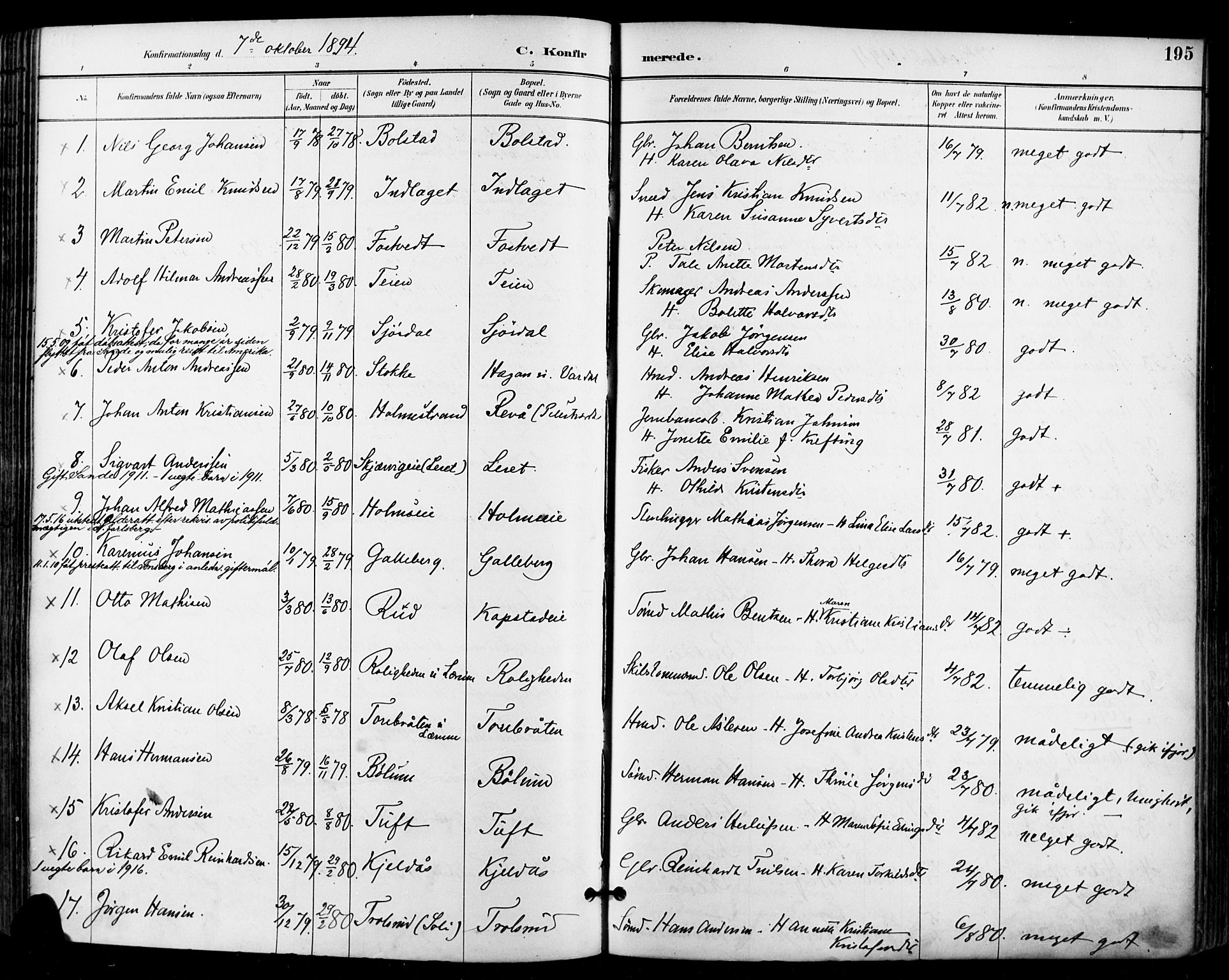 Sande Kirkebøker, SAKO/A-53/F/Fa/L0007: Parish register (official) no. 7, 1888-1903, p. 195