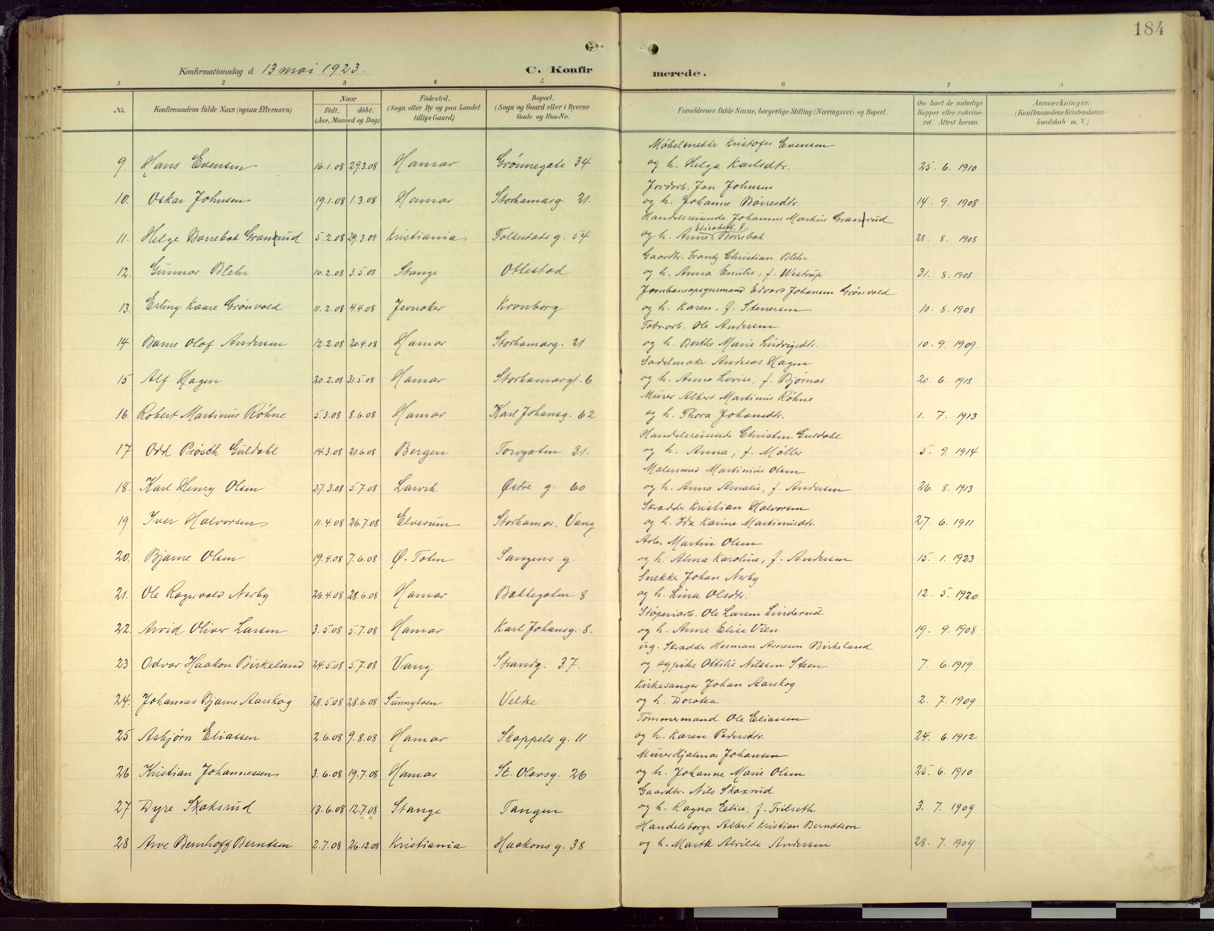 Hamar prestekontor, SAH/DOMPH-002/H/Ha/Haa/L0004: Parish register (official) no. 4, 1899-1973, p. 184