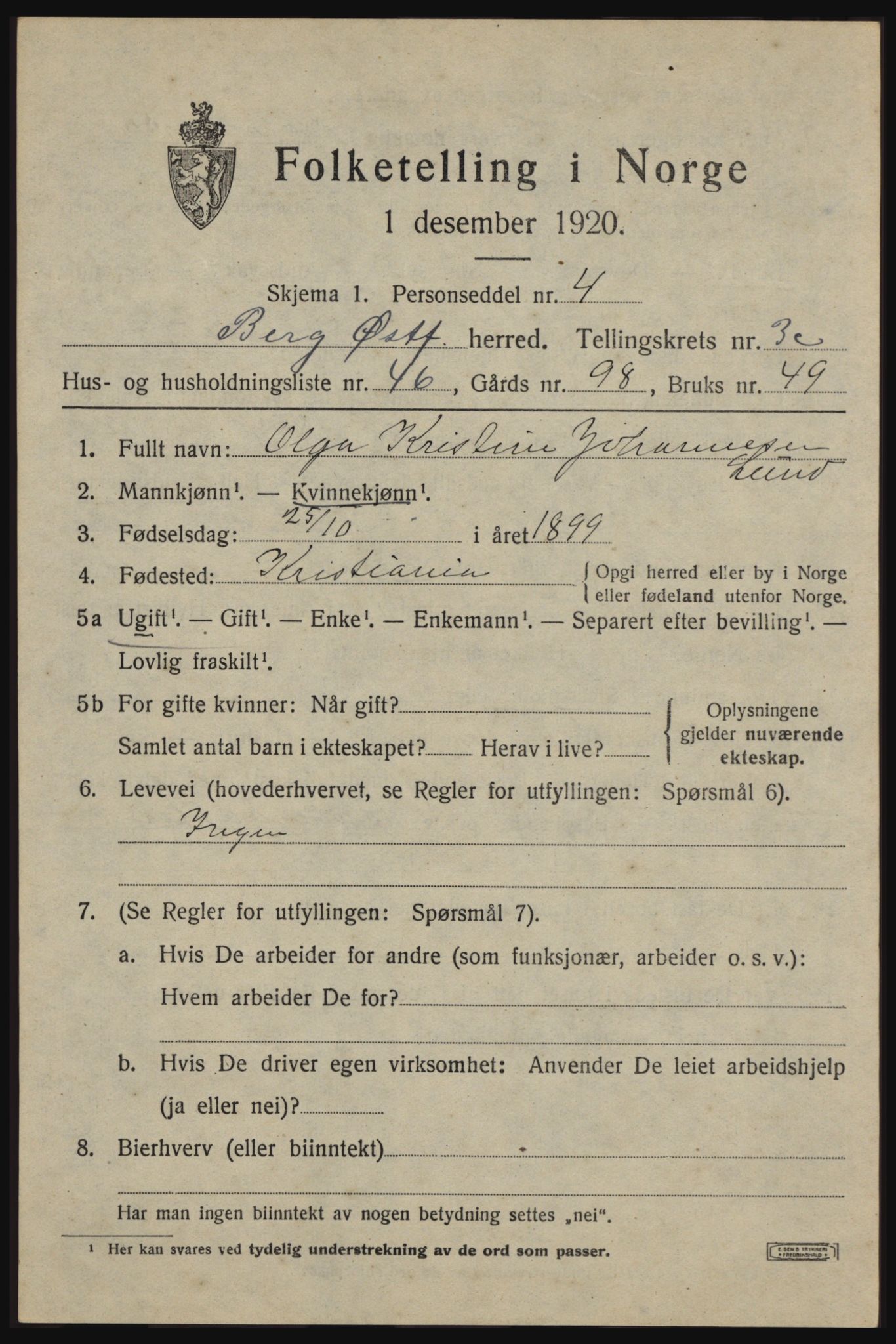 SAO, 1920 census for Berg, 1920, p. 7687