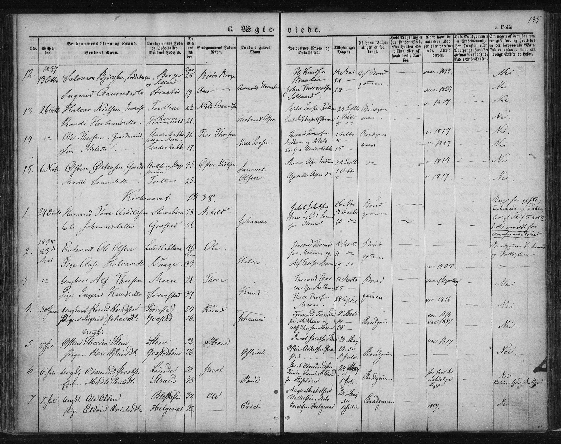Suldal sokneprestkontor, SAST/A-101845/01/IV/L0008: Parish register (official) no. A 8, 1836-1853, p. 135