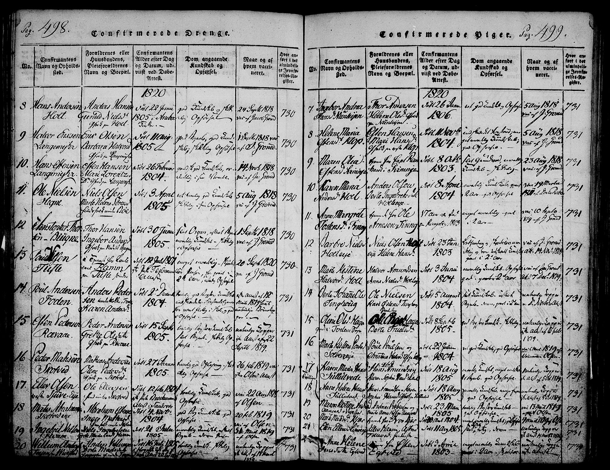 Ramnes kirkebøker, AV/SAKO-A-314/F/Fa/L0004: Parish register (official) no. I 4, 1813-1840, p. 498-499