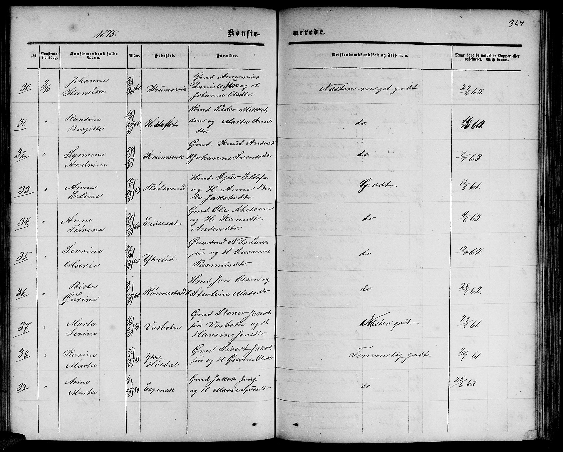 Ministerialprotokoller, klokkerbøker og fødselsregistre - Møre og Romsdal, AV/SAT-A-1454/511/L0157: Parish register (copy) no. 511C03, 1864-1884, p. 367