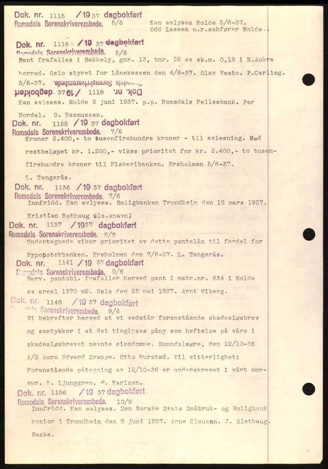 Romsdal sorenskriveri, AV/SAT-A-4149/1/2/2C: Mortgage book no. C1a, 1936-1945, Diary no: : 1115/1937