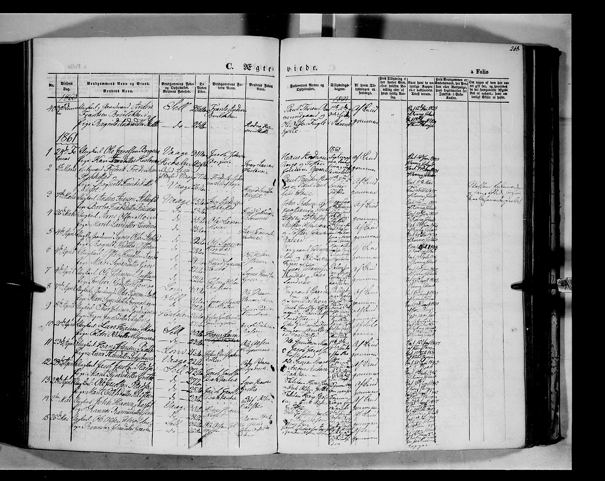 Vågå prestekontor, SAH/PREST-076/H/Ha/Haa/L0006: Parish register (official) no. 6 /1, 1856-1872, p. 268