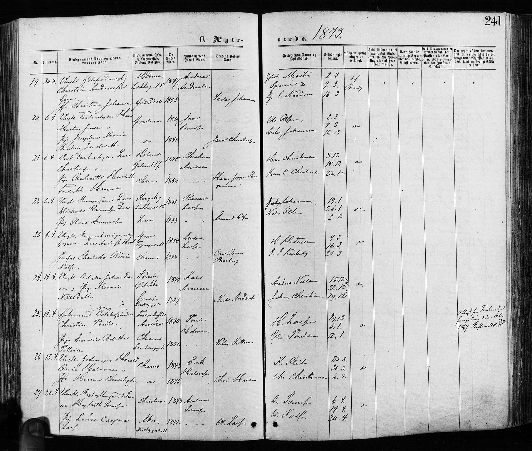 Grønland prestekontor Kirkebøker, SAO/A-10848/F/Fa/L0005: Parish register (official) no. 5, 1869-1880, p. 241