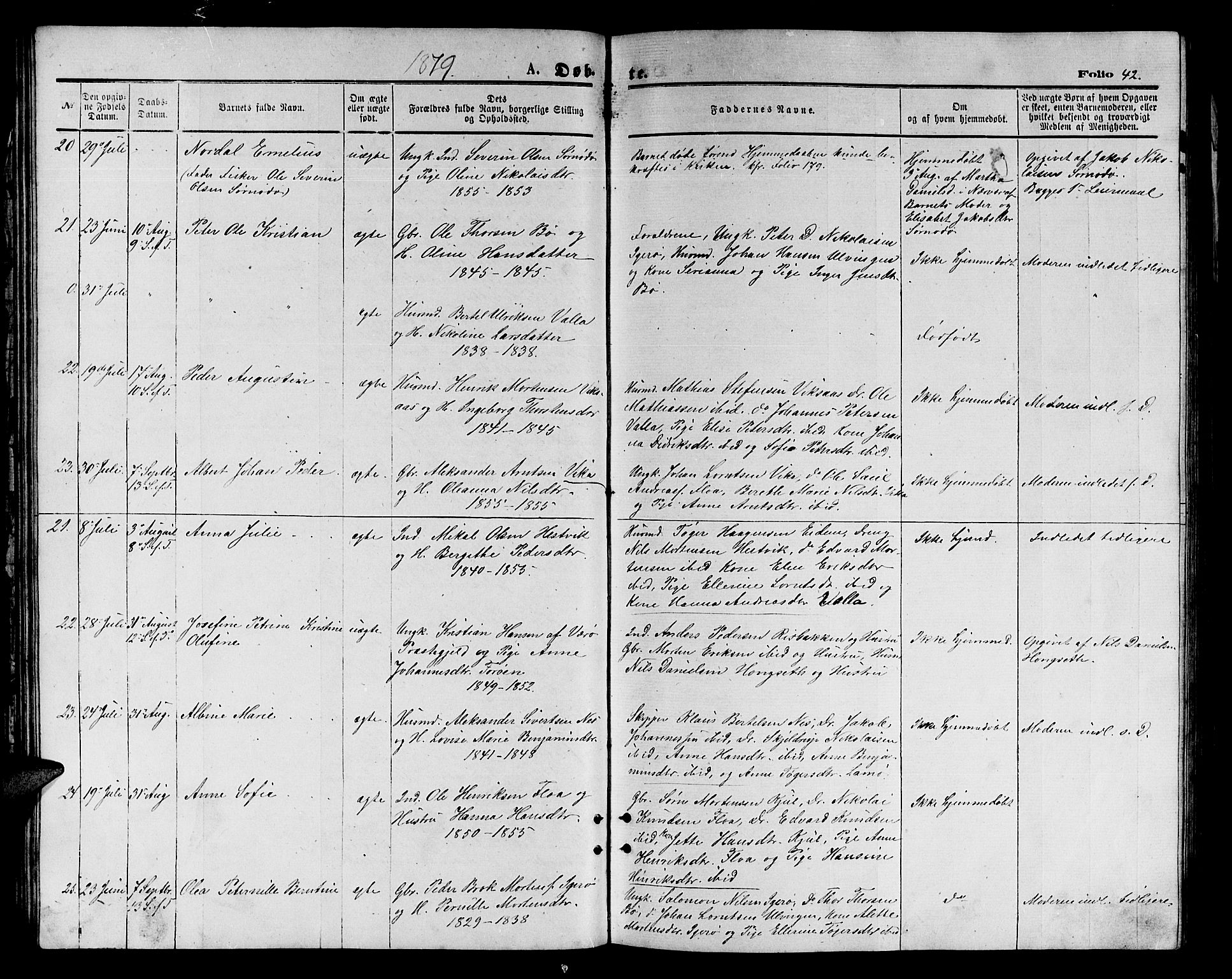 Ministerialprotokoller, klokkerbøker og fødselsregistre - Nordland, AV/SAT-A-1459/816/L0252: Parish register (copy) no. 816C02, 1871-1885, p. 42