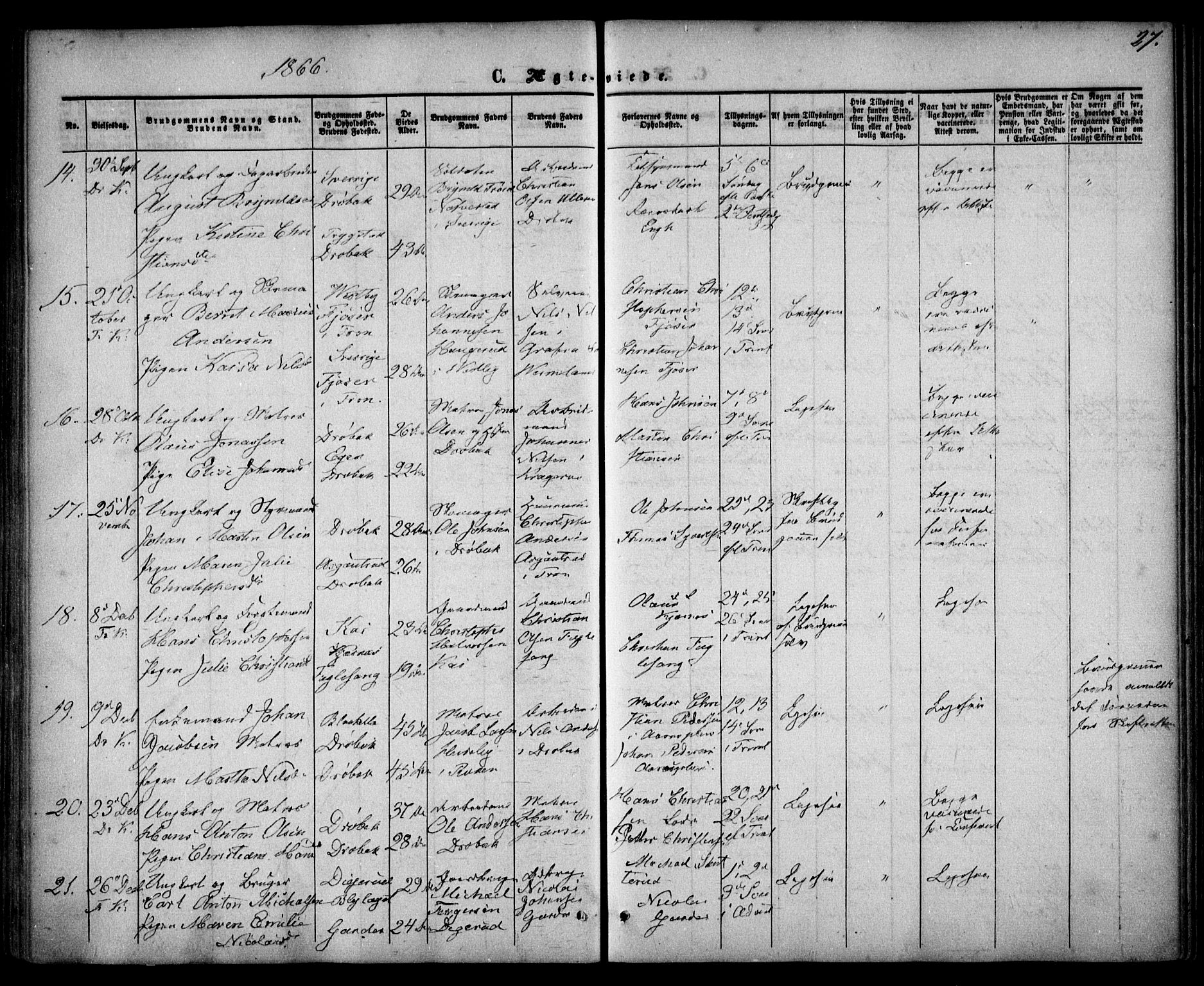 Drøbak prestekontor Kirkebøker, SAO/A-10142a/F/Fa/L0002: Parish register (official) no. I 2, 1858-1870, p. 27