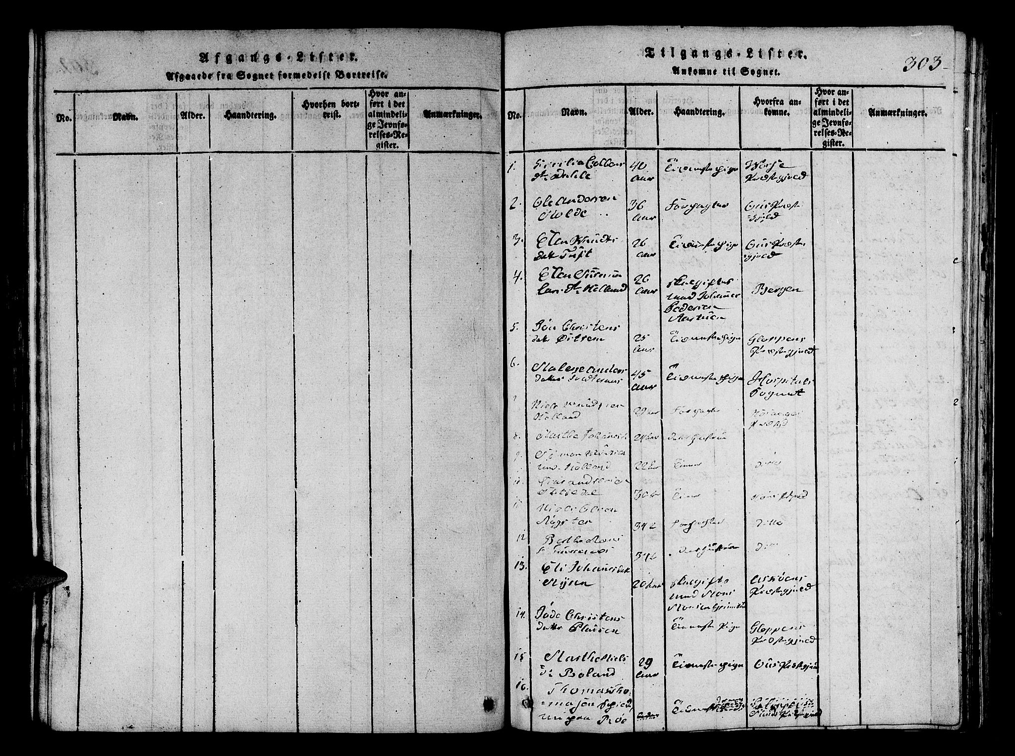 Fana Sokneprestembete, SAB/A-75101/H/Hab/Haba/L0001: Parish register (copy) no. A 1, 1816-1836, p. 303