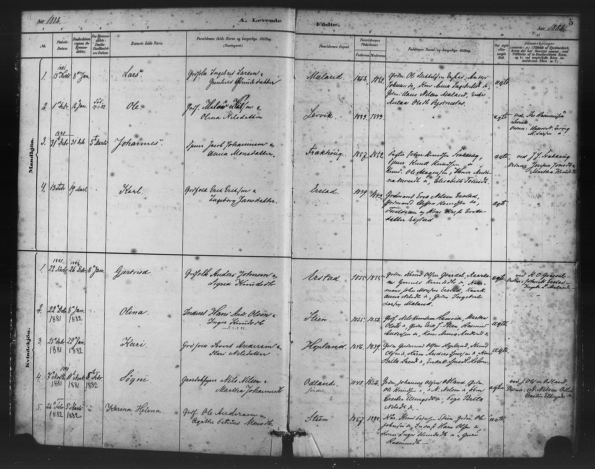 Alversund Sokneprestembete, SAB/A-73901/H/Ha/Haa/Haac/L0001: Parish register (official) no. C 1, 1882-1900, p. 5