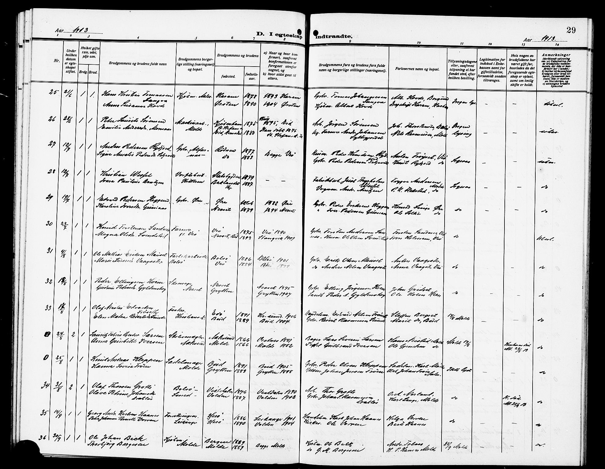 Ministerialprotokoller, klokkerbøker og fødselsregistre - Møre og Romsdal, SAT/A-1454/558/L0703: Parish register (copy) no. 558C04, 1906-1921, p. 29