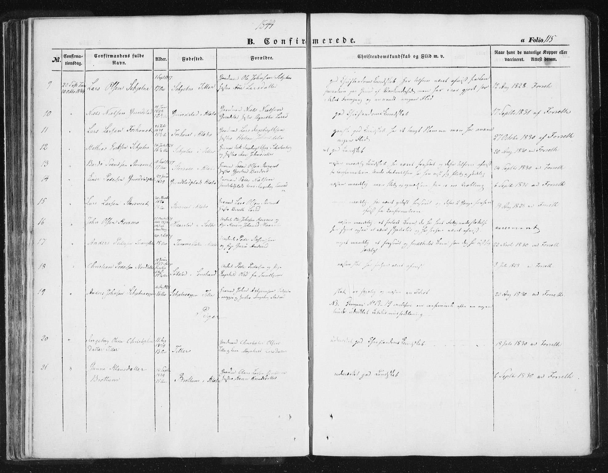 Ministerialprotokoller, klokkerbøker og fødselsregistre - Sør-Trøndelag, SAT/A-1456/618/L0441: Parish register (official) no. 618A05, 1843-1862, p. 115