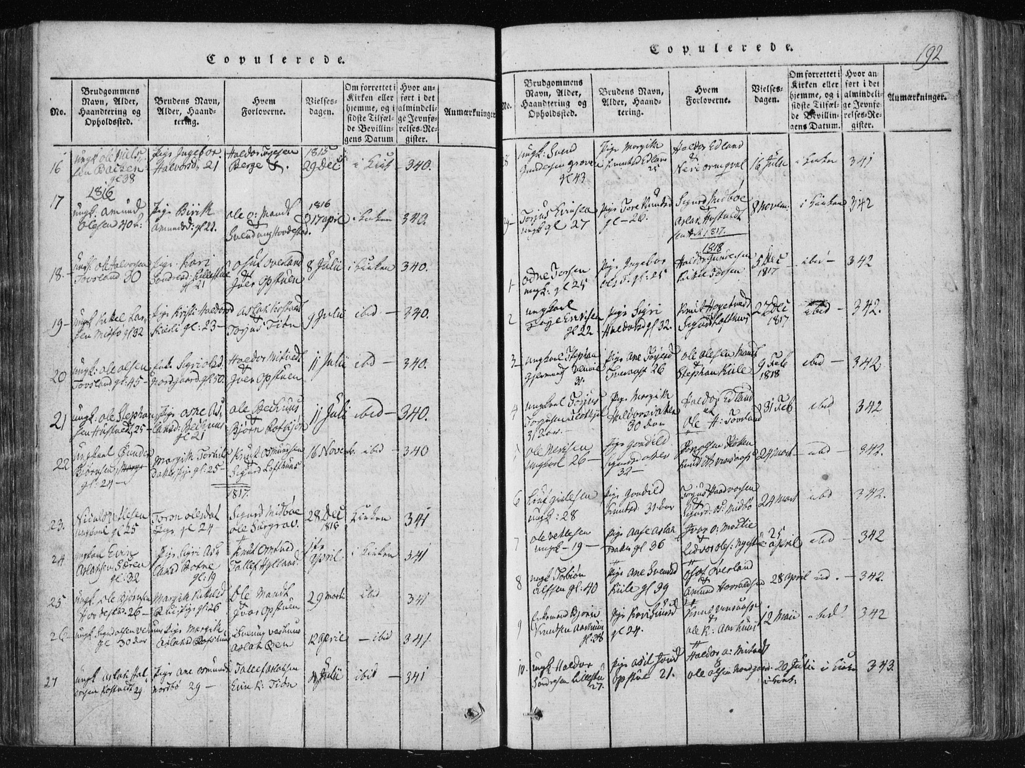 Vinje kirkebøker, SAKO/A-312/F/Fa/L0003: Parish register (official) no. I 3, 1814-1843, p. 192
