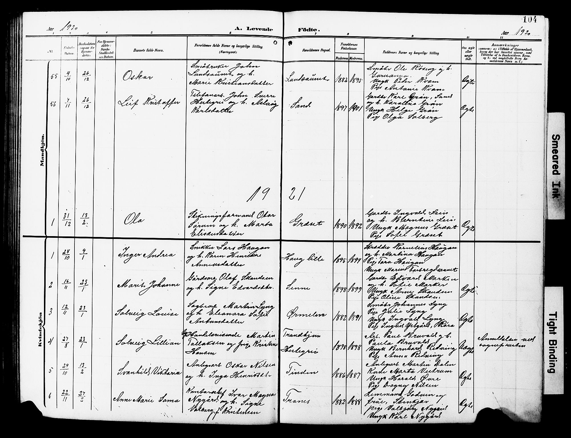 Ministerialprotokoller, klokkerbøker og fødselsregistre - Nord-Trøndelag, SAT/A-1458/723/L0258: Parish register (copy) no. 723C06, 1908-1927, p. 104