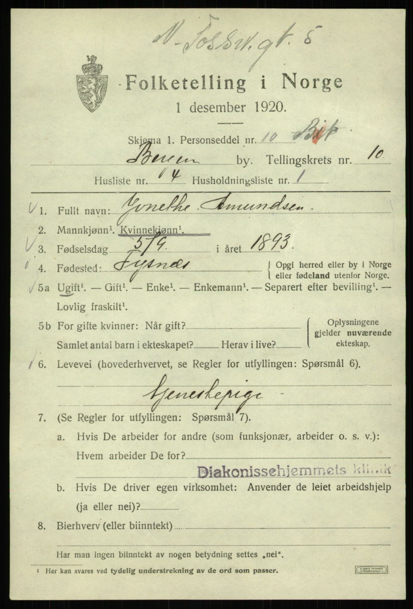 SAB, 1920 census for Bergen, 1920, p. 71385