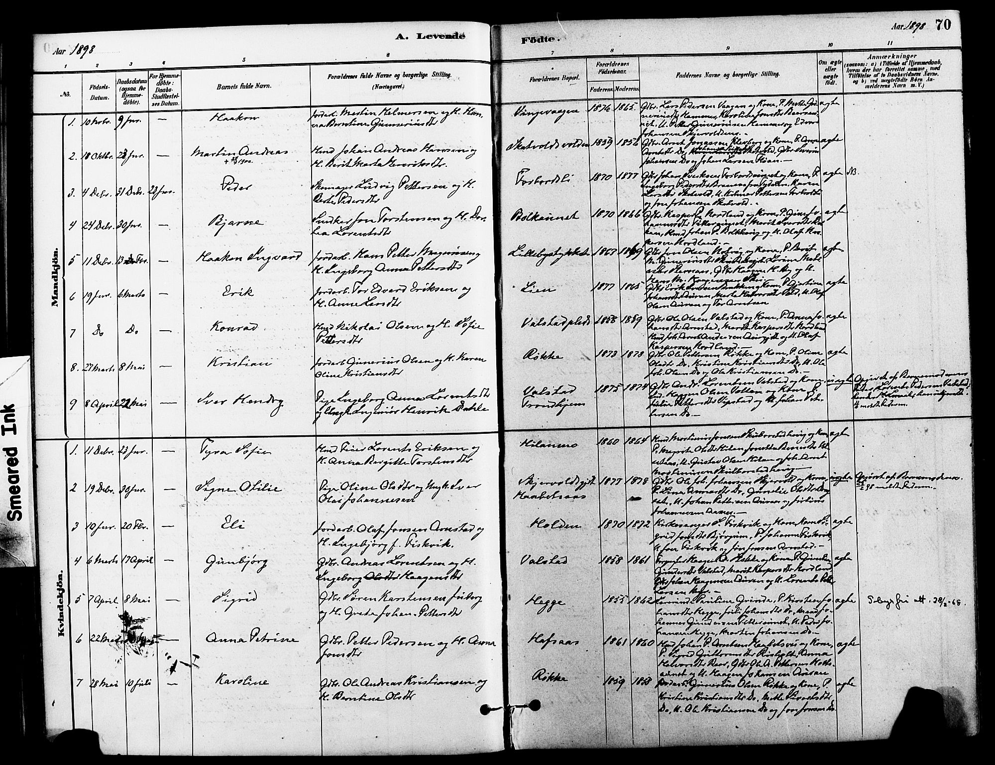 Ministerialprotokoller, klokkerbøker og fødselsregistre - Nord-Trøndelag, SAT/A-1458/712/L0100: Parish register (official) no. 712A01, 1880-1900, p. 70