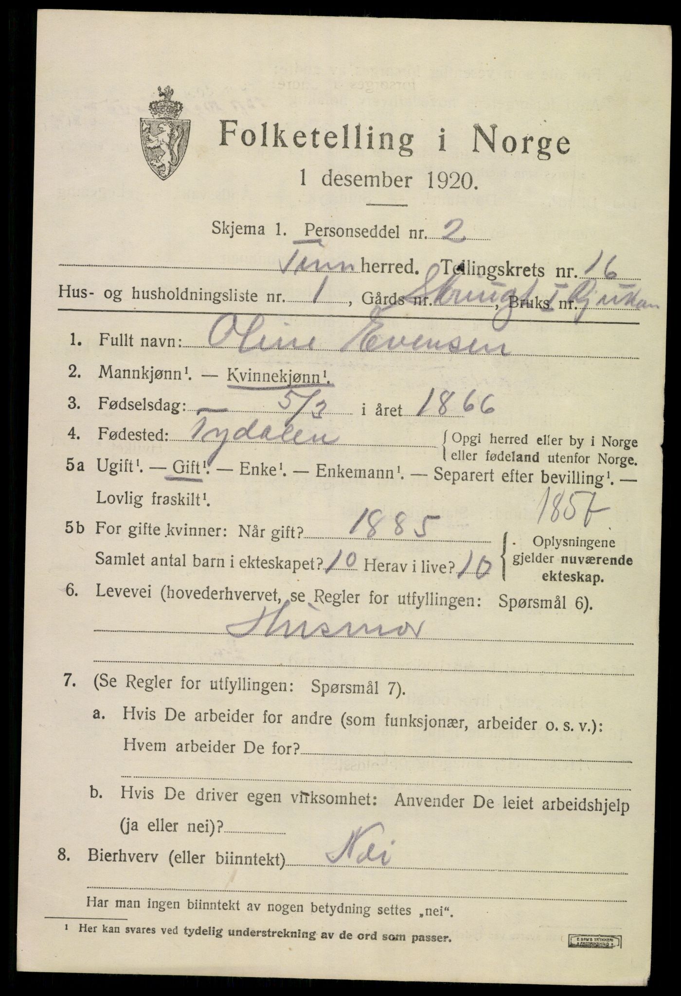 SAKO, 1920 census for Tinn, 1920, p. 16252