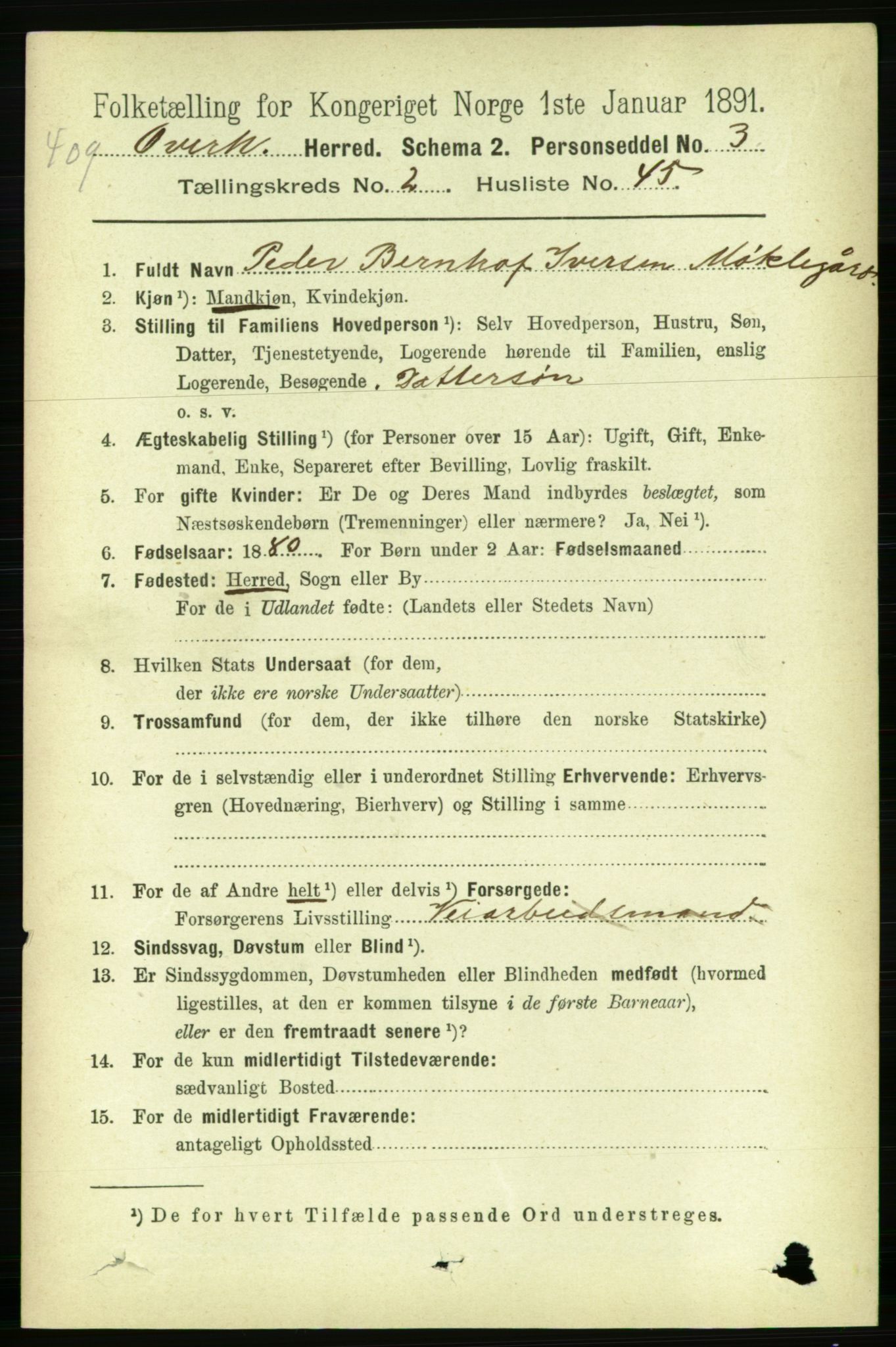 RA, 1891 census for 1744 Overhalla, 1891, p. 709