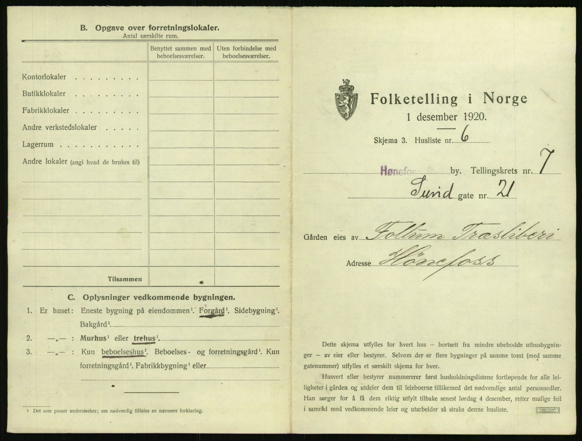 SAKO, 1920 census for Hønefoss, 1920, p. 690