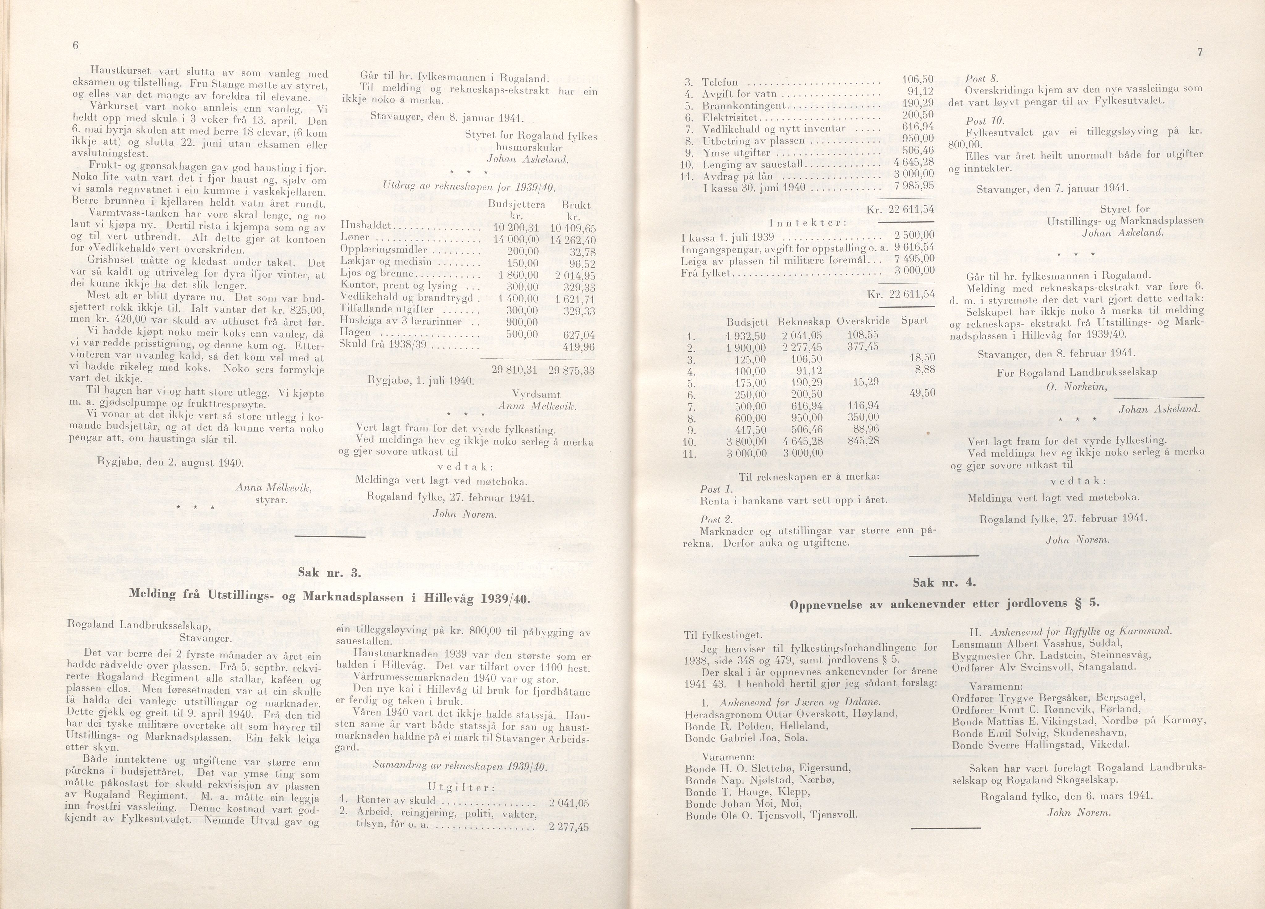 Rogaland fylkeskommune - Fylkesrådmannen , IKAR/A-900/A/Aa/Aaa/L0060: Møtebok , 1941, p. 6-7