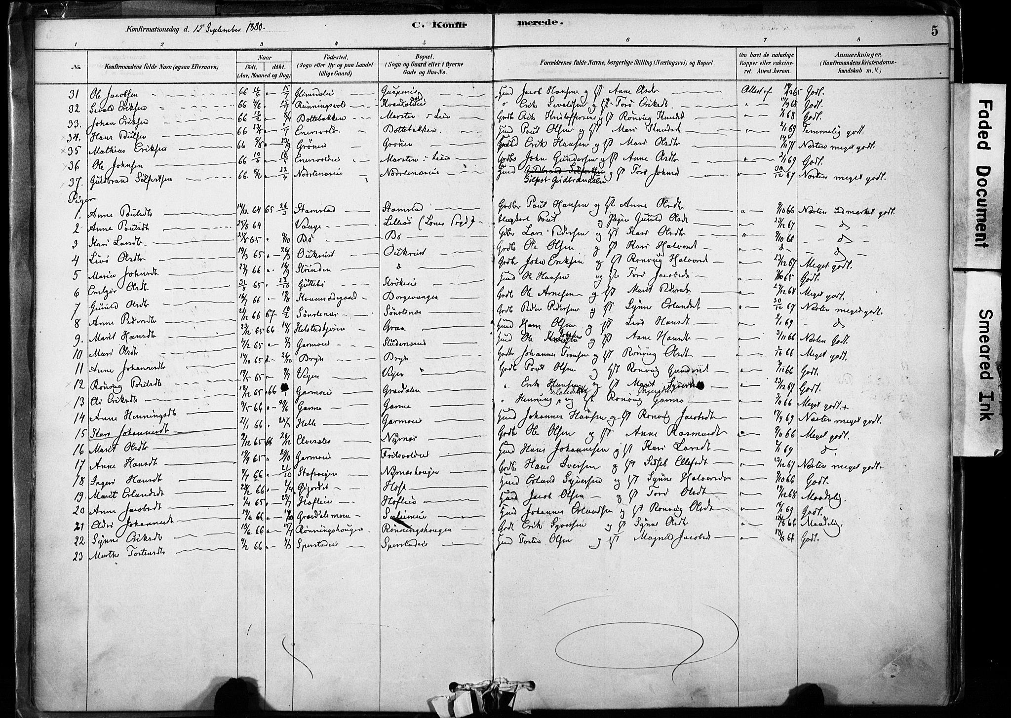 Lom prestekontor, SAH/PREST-070/K/L0009: Parish register (official) no. 9, 1878-1907, p. 5