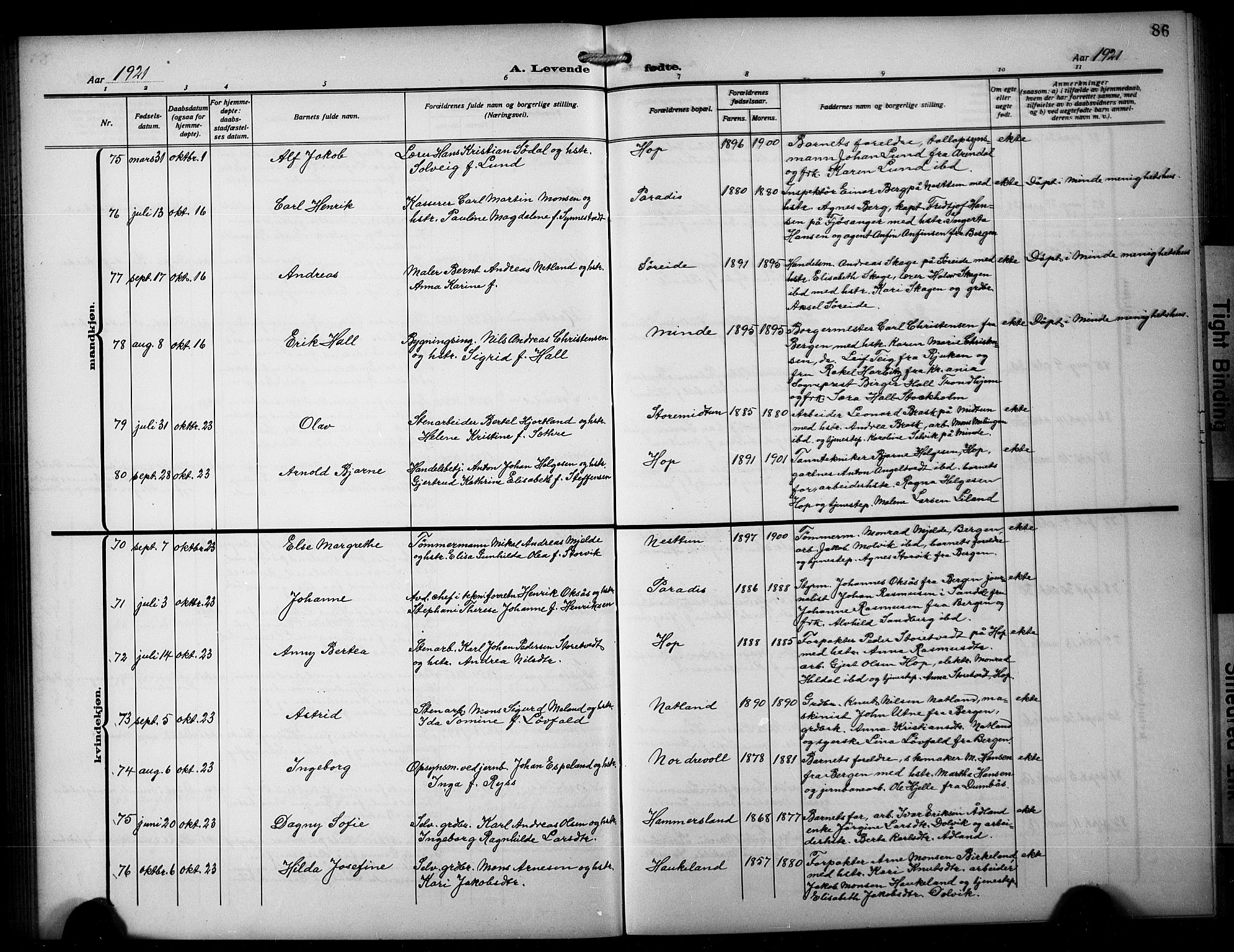 Birkeland Sokneprestembete, AV/SAB-A-74601/H/Hab: Parish register (copy) no. A 7, 1916-1923, p. 86