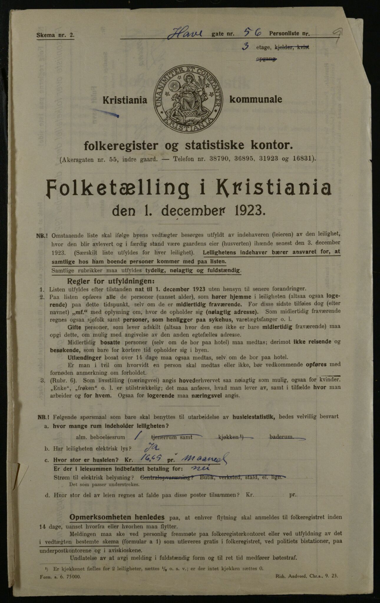 OBA, Municipal Census 1923 for Kristiania, 1923, p. 38051