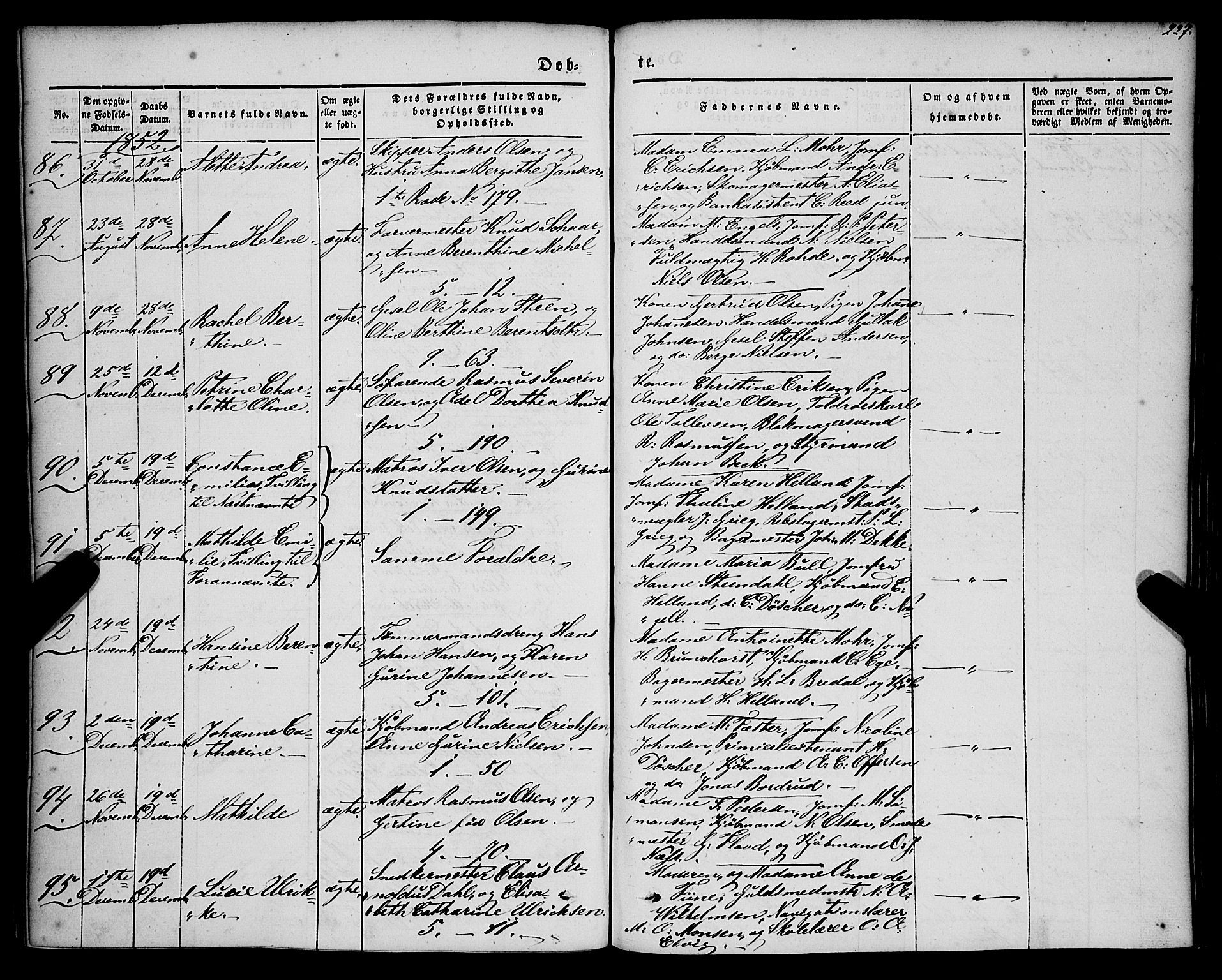 Nykirken Sokneprestembete, SAB/A-77101/H/Haa/L0014: Parish register (official) no. B 1, 1844-1858, p. 227