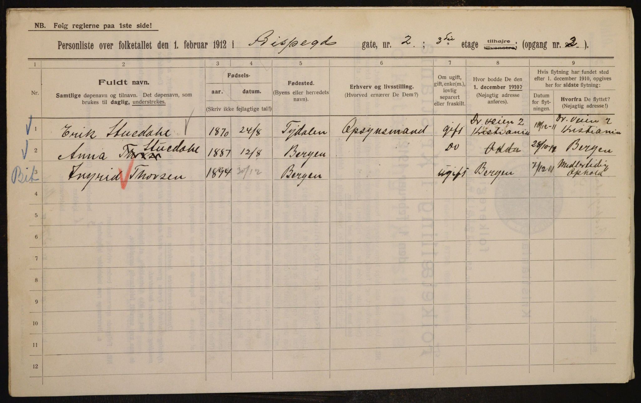 OBA, Municipal Census 1912 for Kristiania, 1912, p. 5215