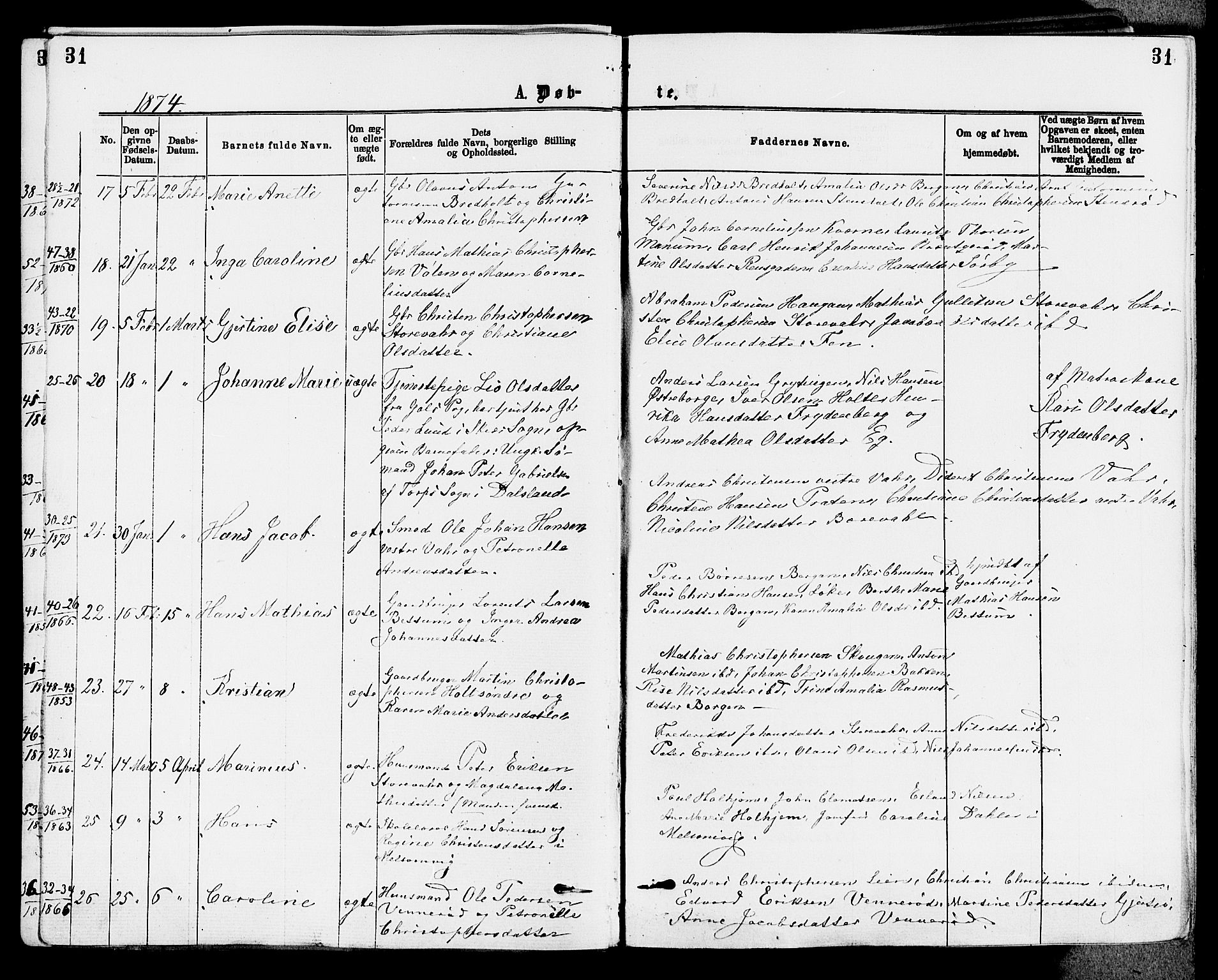 Stokke kirkebøker, AV/SAKO-A-320/F/Fa/L0009: Parish register (official) no. I 9, 1872-1883, p. 31