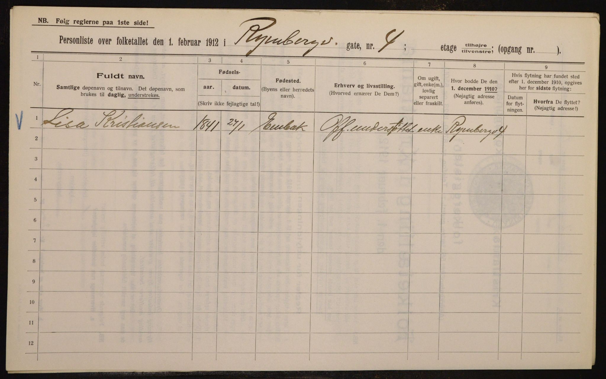 OBA, Municipal Census 1912 for Kristiania, 1912, p. 85857