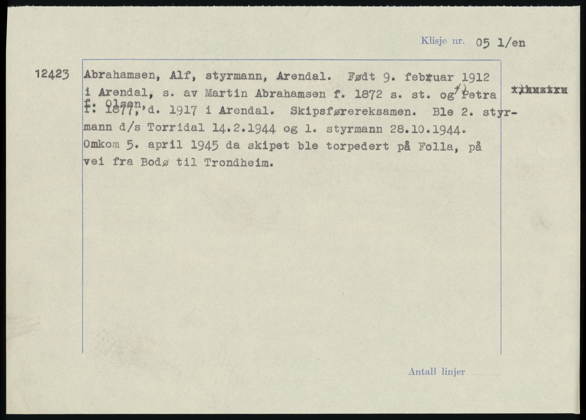 Sosialdepartementet, Våre Falne, AV/RA-S-1708/E/Ee/L0025: Personmapper: Abelsen 01 - Amundsen, H. 65, 1945-1951, p. 121