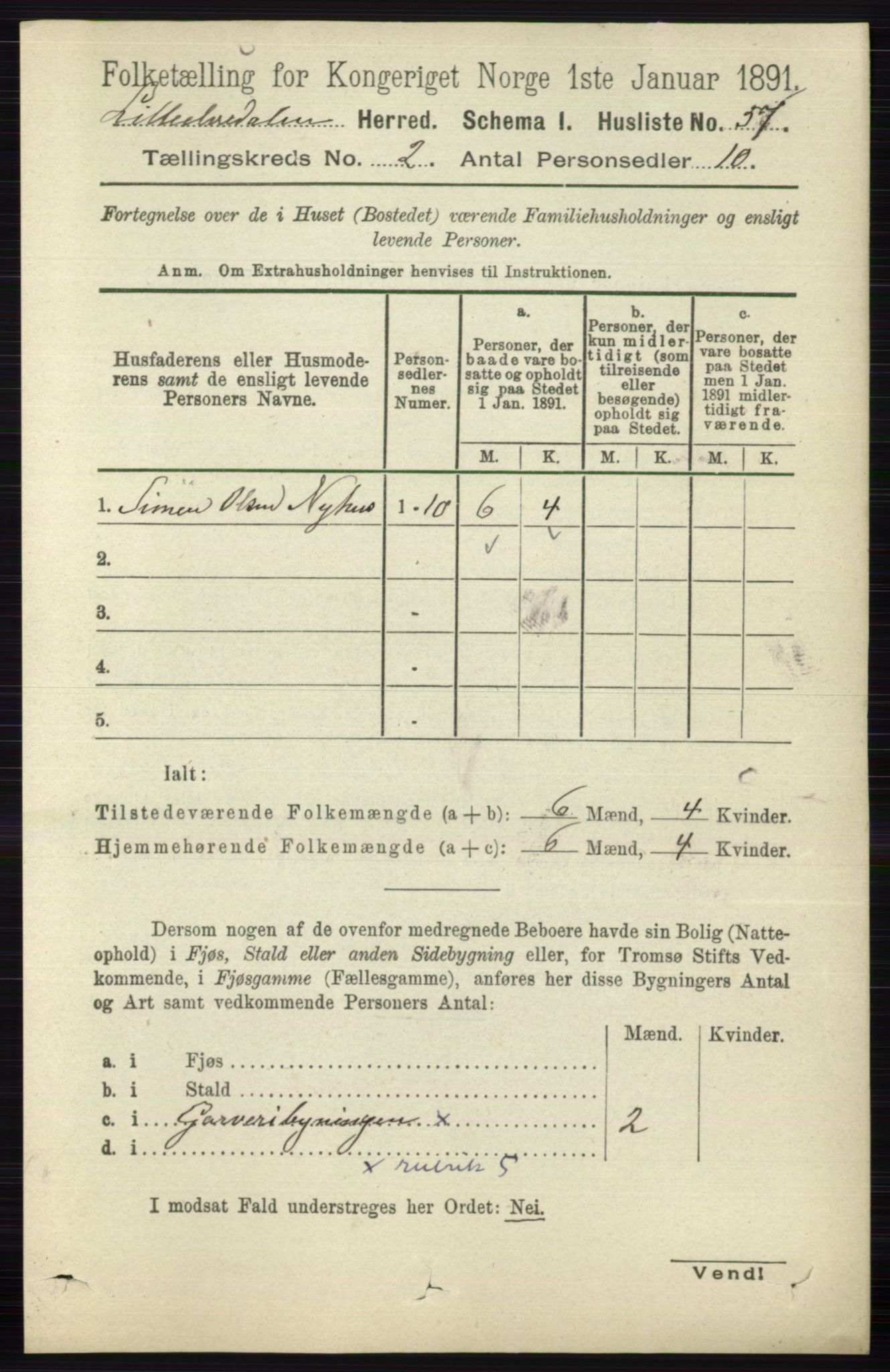 RA, 1891 census for 0438 Lille Elvedalen, 1891, p. 543