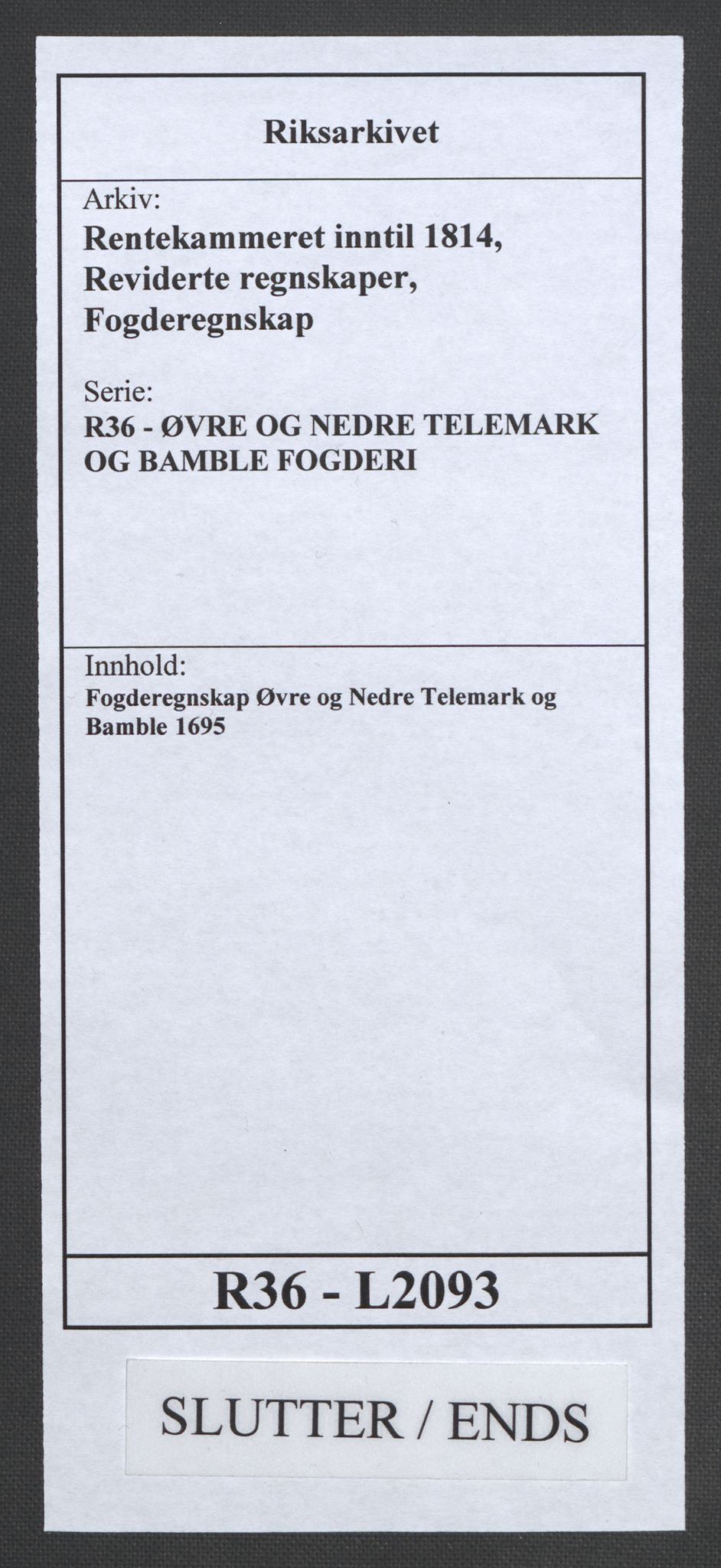 Rentekammeret inntil 1814, Reviderte regnskaper, Fogderegnskap, AV/RA-EA-4092/R36/L2093: Fogderegnskap Øvre og Nedre Telemark og Bamble, 1695, p. 563