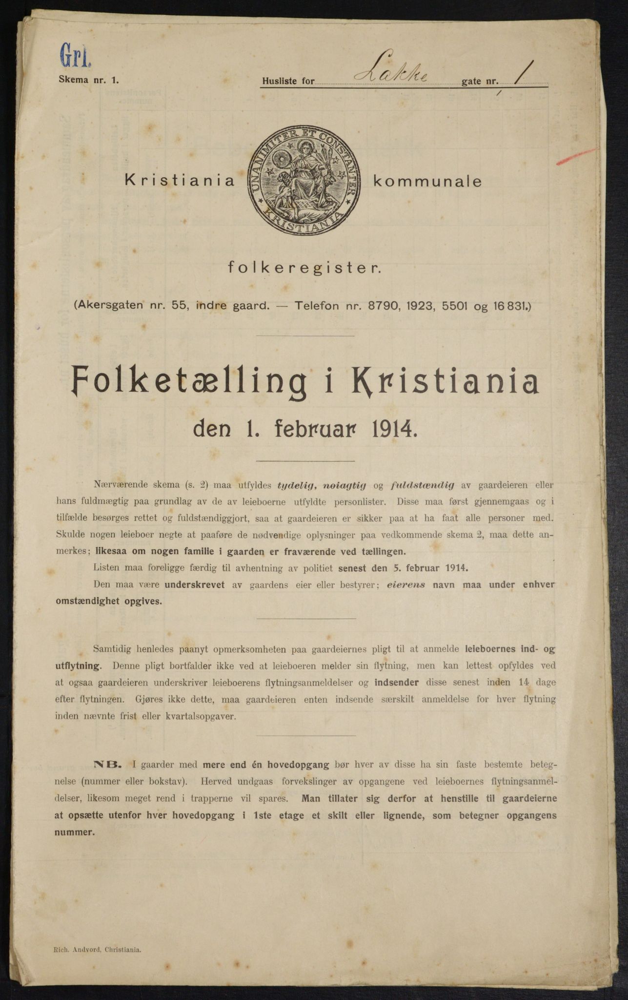 OBA, Municipal Census 1914 for Kristiania, 1914, p. 55199