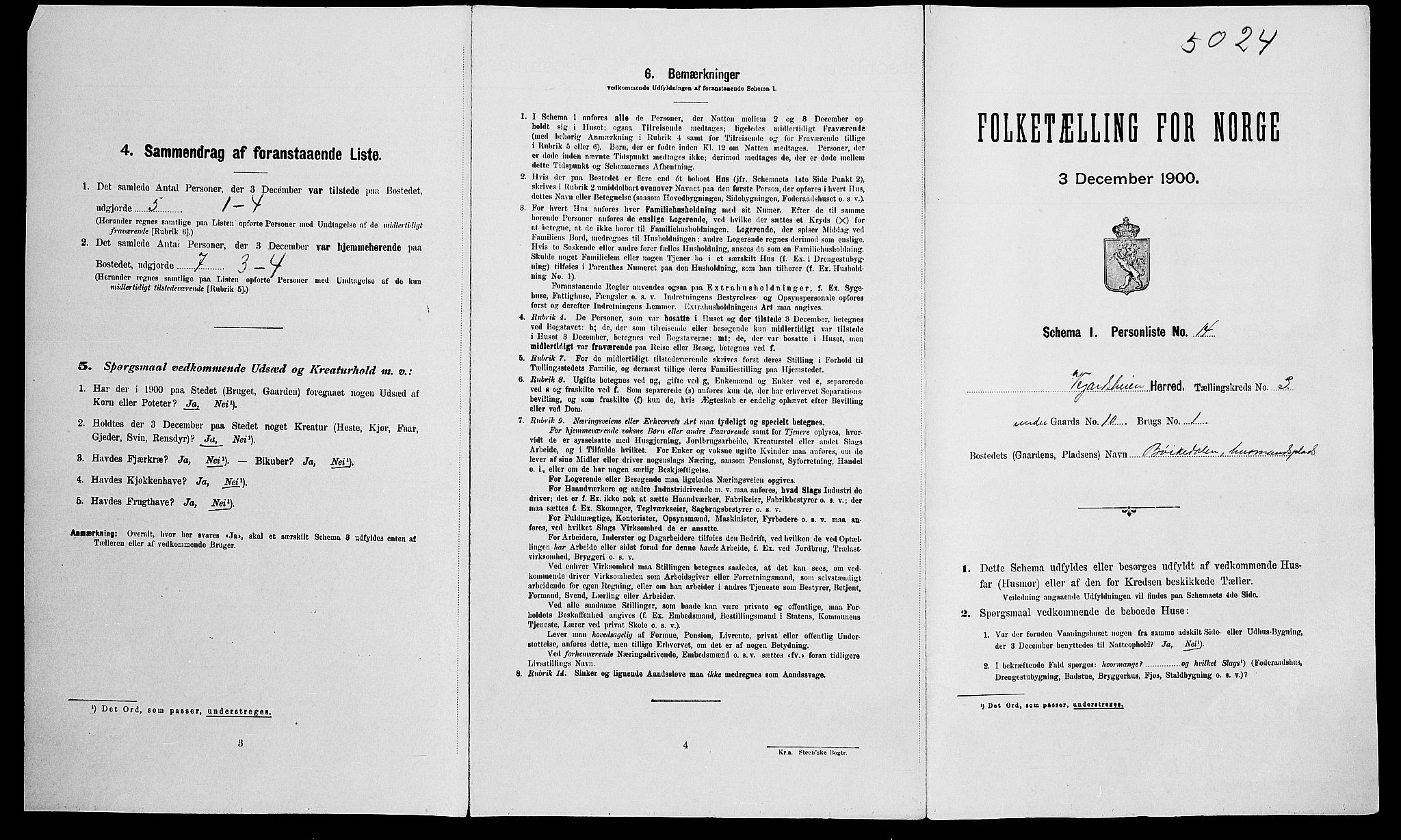 SAK, 1900 census for Vegårshei, 1900, p. 236