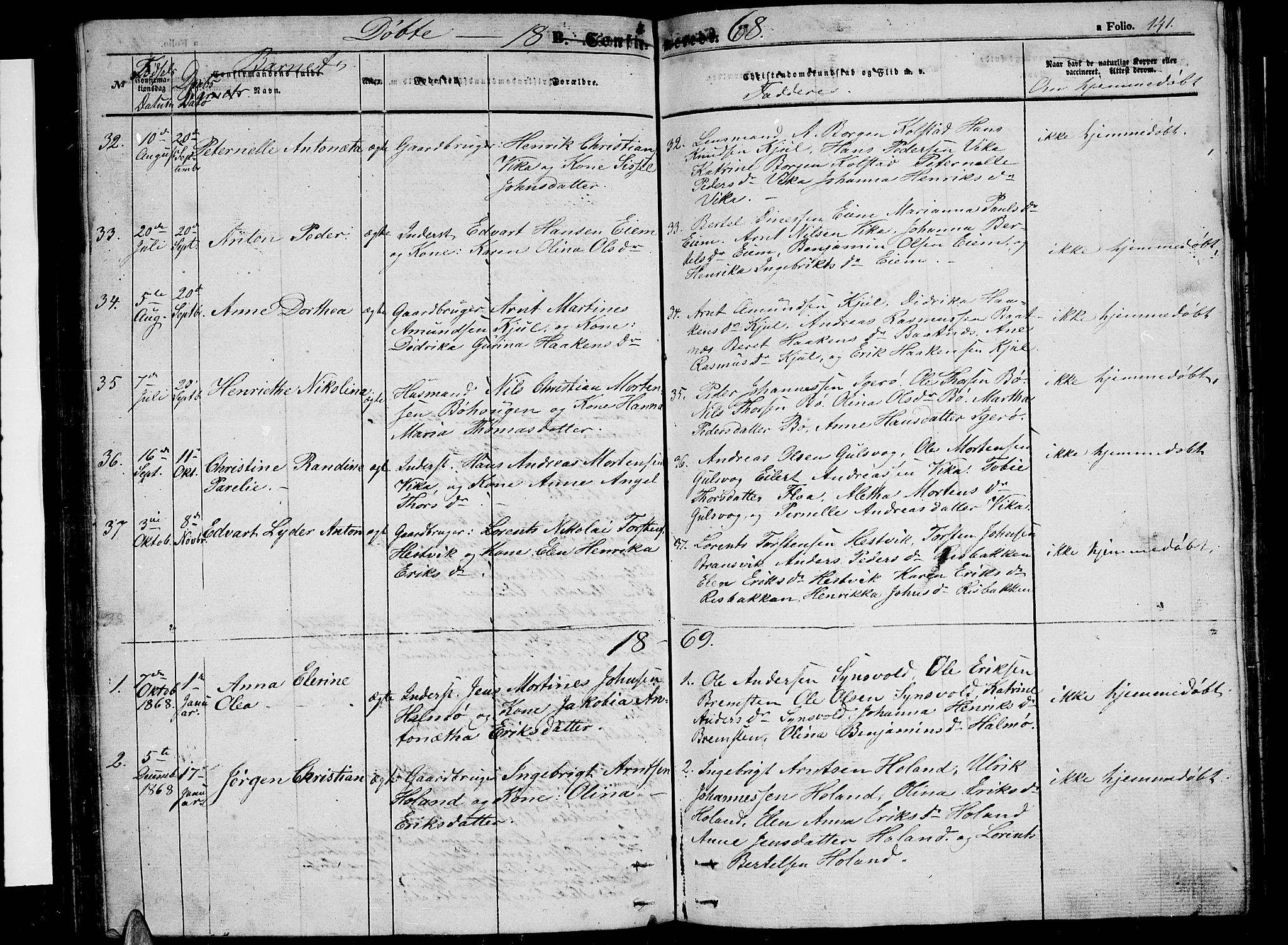 Ministerialprotokoller, klokkerbøker og fødselsregistre - Nordland, SAT/A-1459/816/L0251: Parish register (copy) no. 816C01, 1852-1870, p. 141