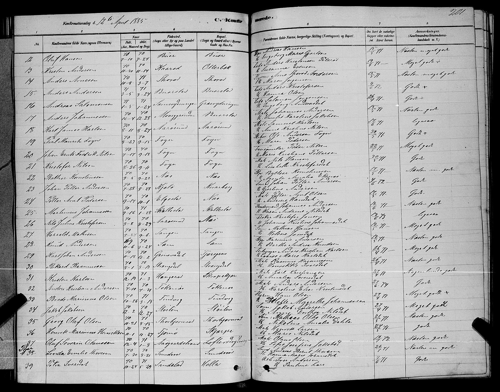 Nøtterøy kirkebøker, AV/SAKO-A-354/G/Ga/L0003: Parish register (copy) no. I 3, 1878-1893, p. 201