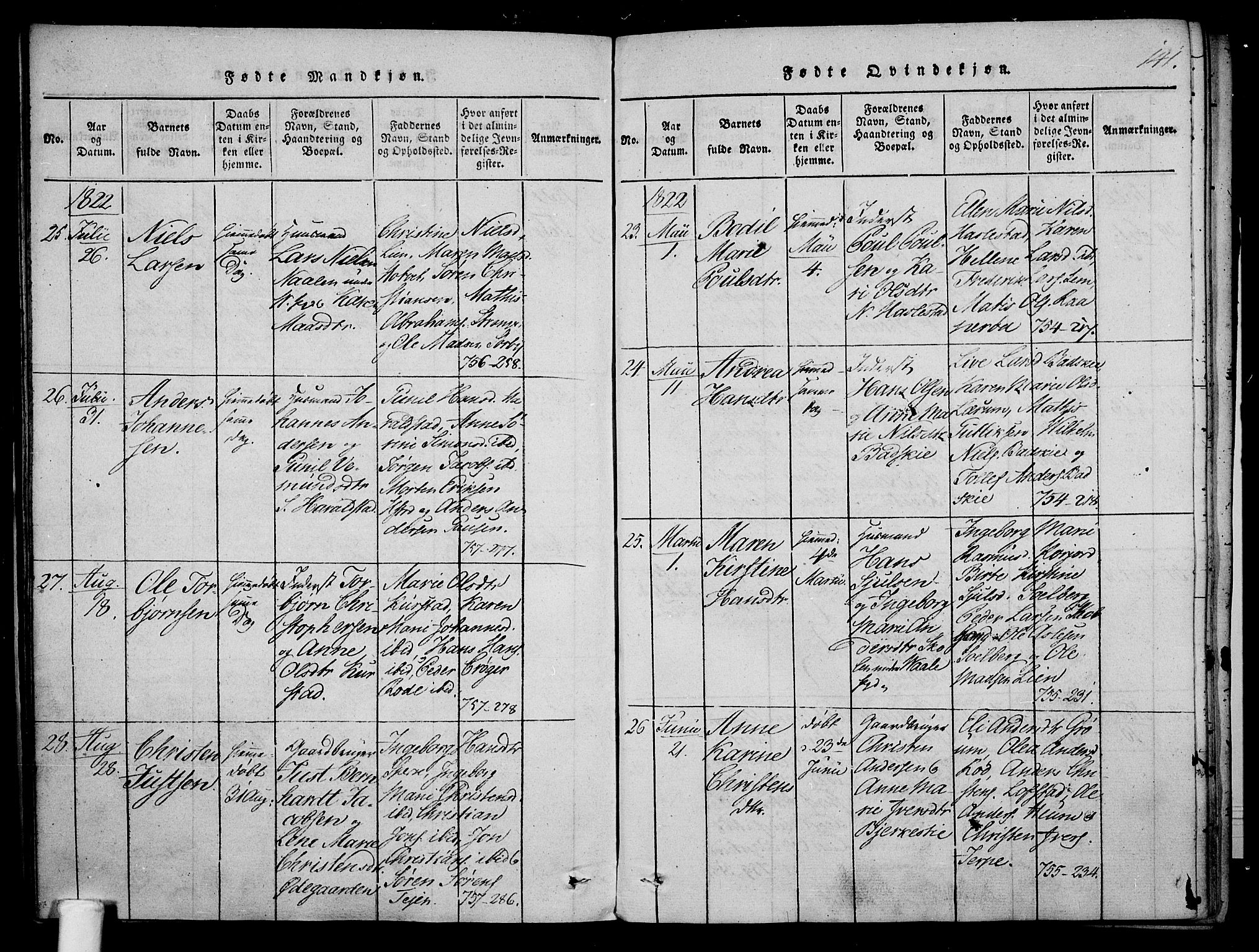 Våle kirkebøker, AV/SAKO-A-334/F/Fa/L0007: Parish register (official) no. I 7, 1814-1824, p. 140-141