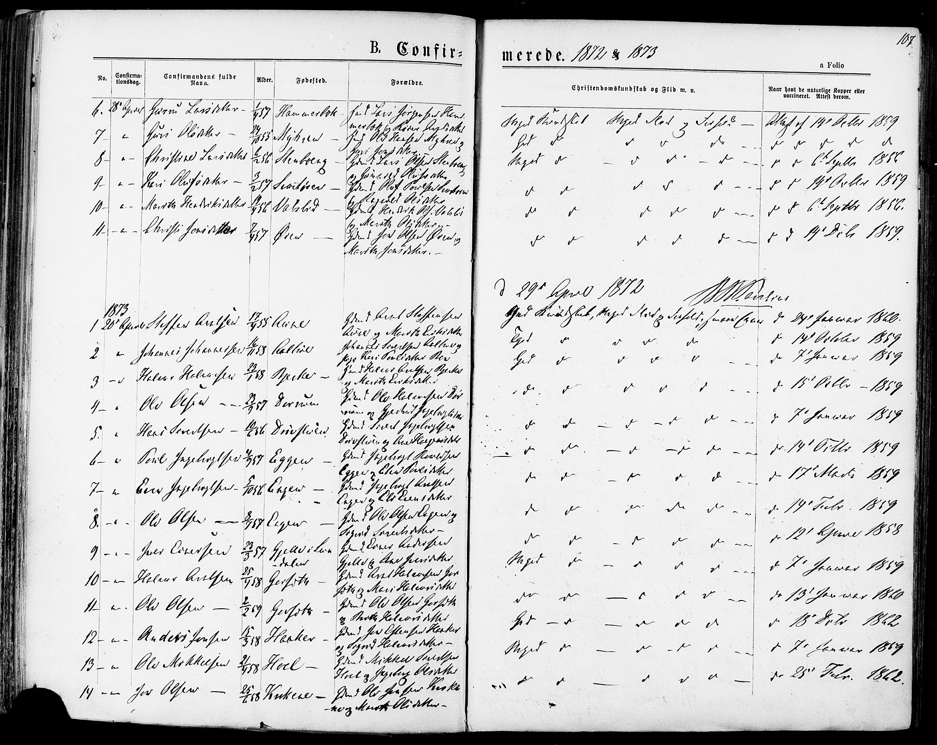 Ministerialprotokoller, klokkerbøker og fødselsregistre - Sør-Trøndelag, AV/SAT-A-1456/678/L0900: Parish register (official) no. 678A09, 1872-1881, p. 107