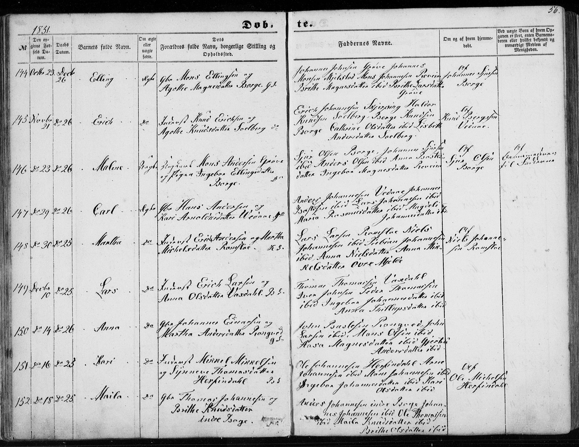 Haus sokneprestembete, AV/SAB-A-75601/H/Haa: Parish register (official) no. A 16 I, 1848-1857, p. 56