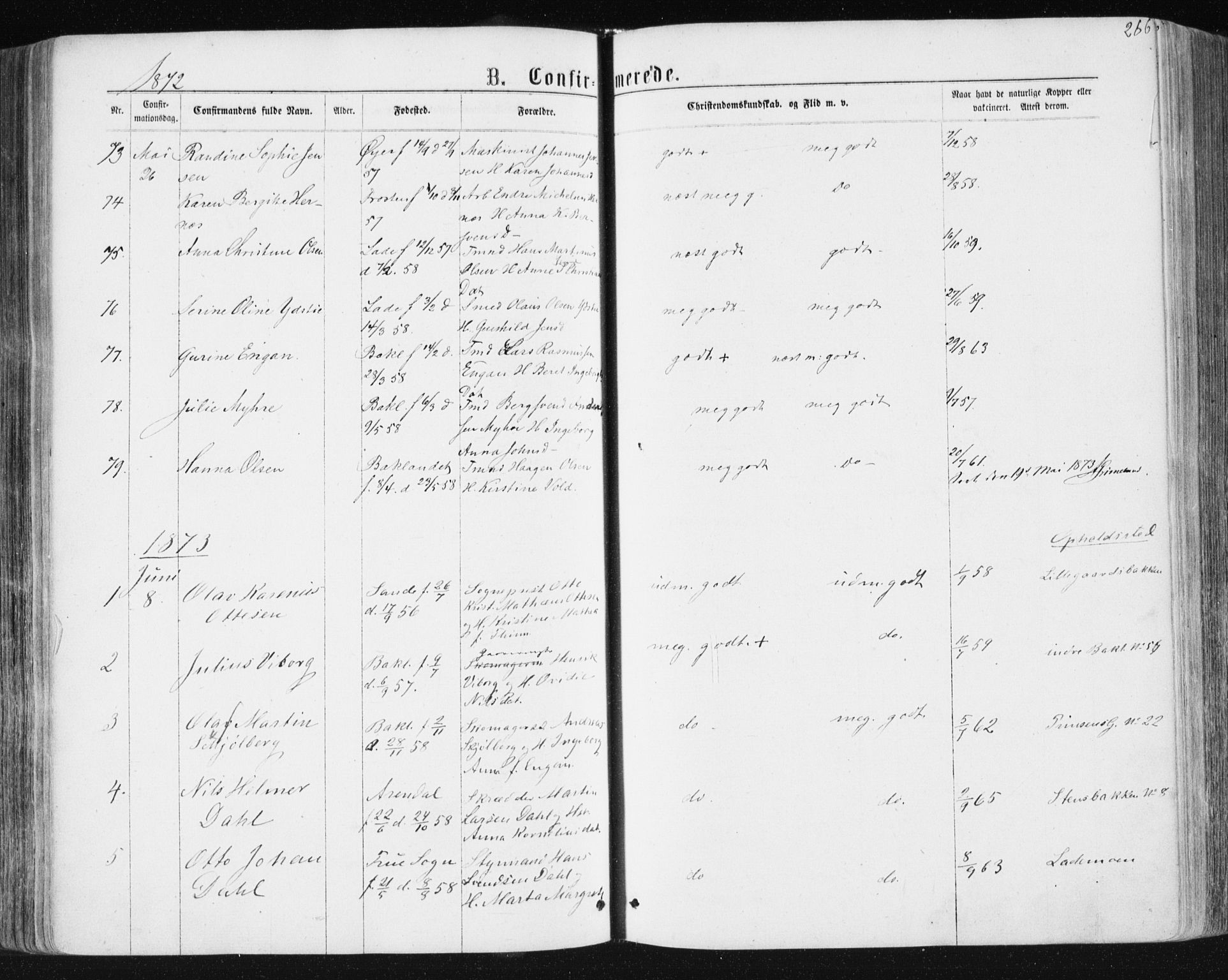 Ministerialprotokoller, klokkerbøker og fødselsregistre - Sør-Trøndelag, SAT/A-1456/604/L0186: Parish register (official) no. 604A07, 1866-1877, p. 266