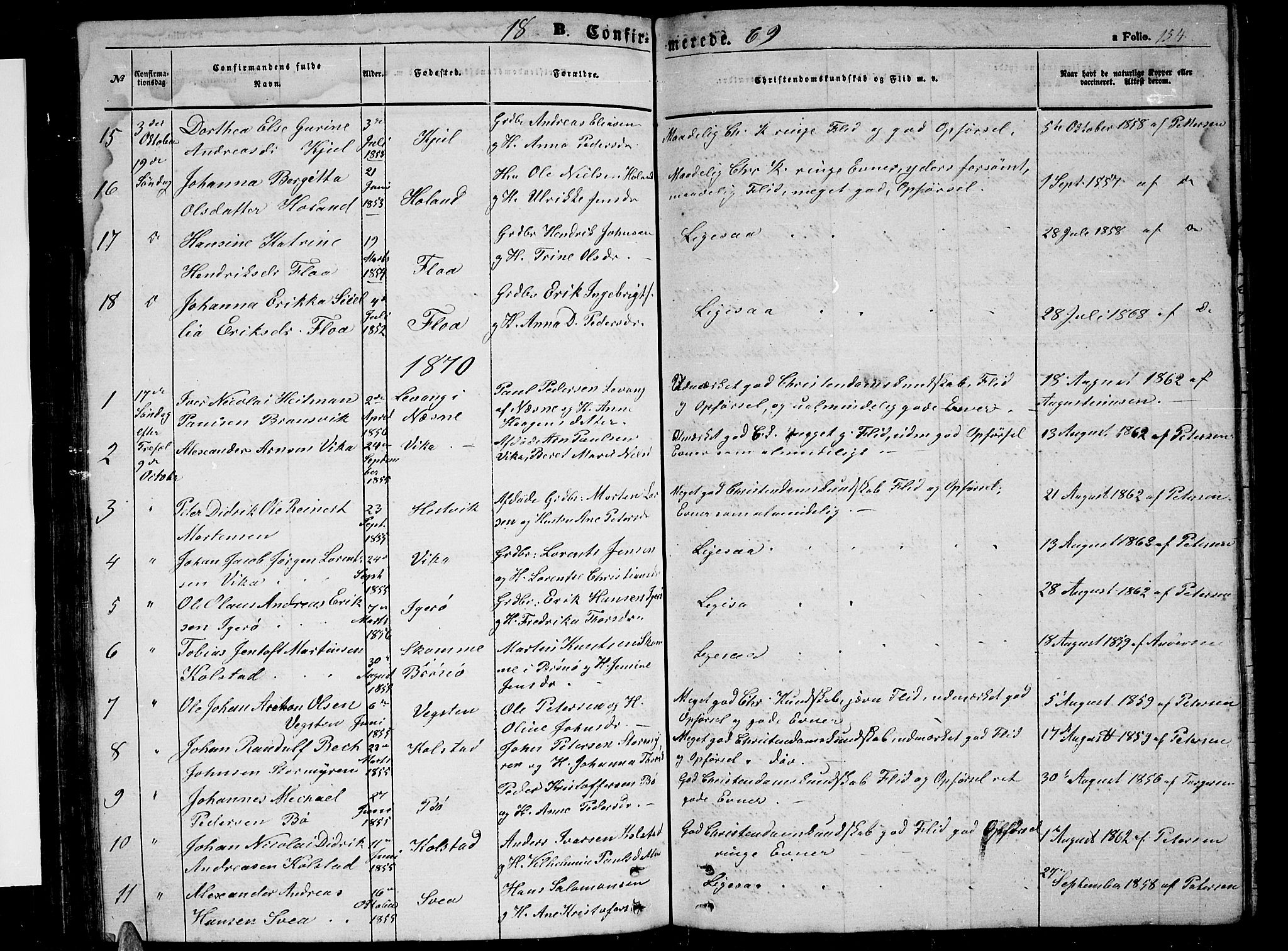 Ministerialprotokoller, klokkerbøker og fødselsregistre - Nordland, AV/SAT-A-1459/816/L0251: Parish register (copy) no. 816C01, 1852-1870, p. 154