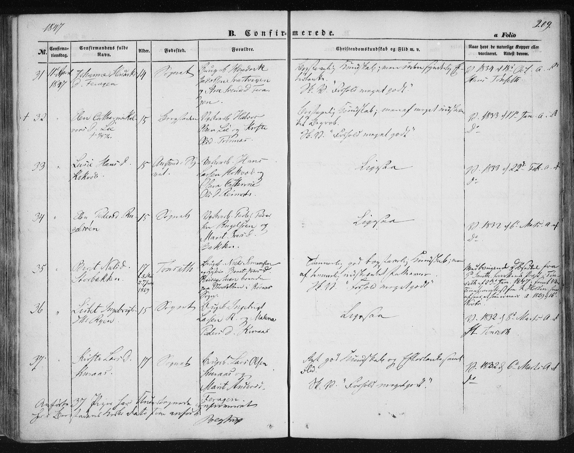 Ministerialprotokoller, klokkerbøker og fødselsregistre - Sør-Trøndelag, SAT/A-1456/681/L0931: Parish register (official) no. 681A09, 1845-1859, p. 209