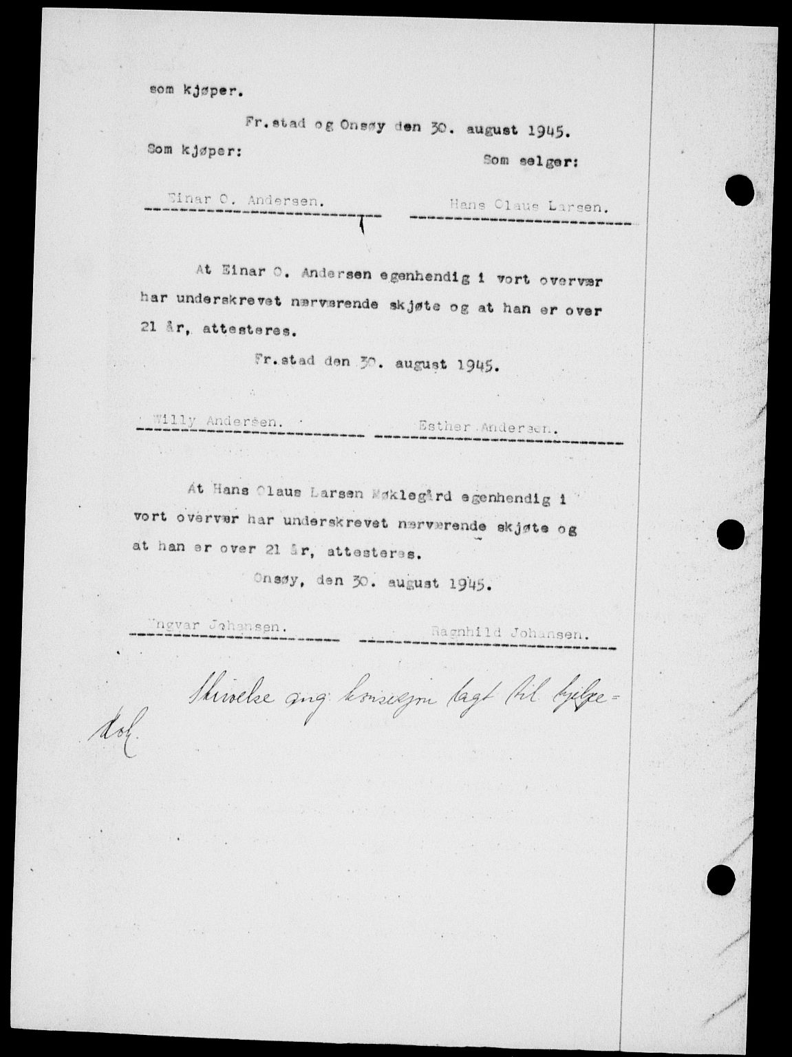 Onsøy sorenskriveri, SAO/A-10474/G/Ga/Gab/L0015: Mortgage book no. II A-15, 1945-1946, Diary no: : 1533/1945